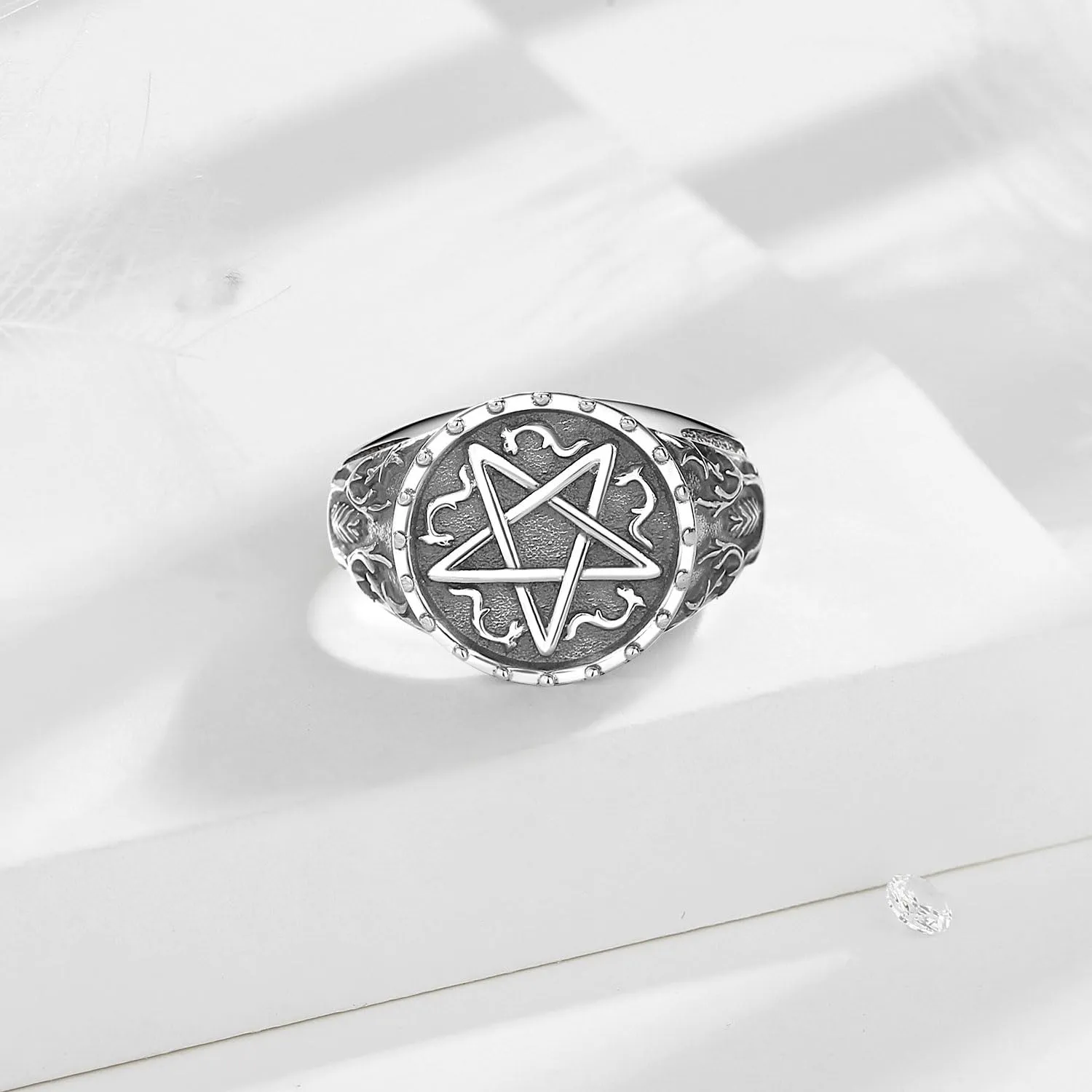 AEONSLOVE Anello Pentacolo Regolabile Argento 925 per Uomo Donna, Anello Aperto Pentacolo Wicca Anelli Amuleti e Talismani Protezione - immagine 3