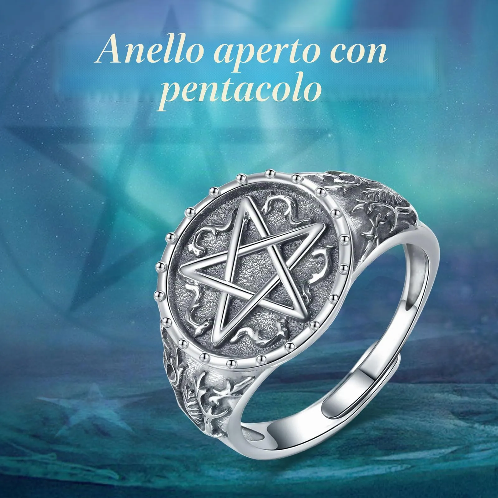 AEONSLOVE Anello Pentacolo Regolabile Argento 925 per Uomo Donna, Anello Aperto Pentacolo Wicca Anelli Amuleti e Talismani Protezione - immagine 4