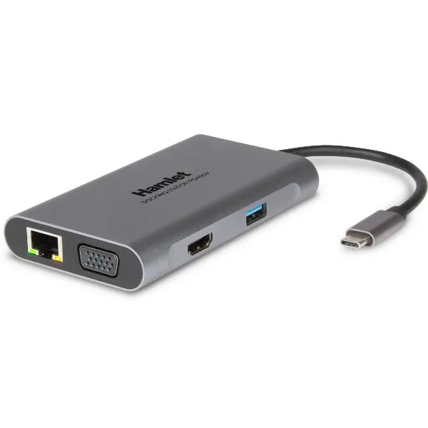 Hamlet Docking Station Usb-C Power Delivery 60W - 3 X USB 3.0 + LAN Hdmi Vga HDKC-PD400V - immagine 1