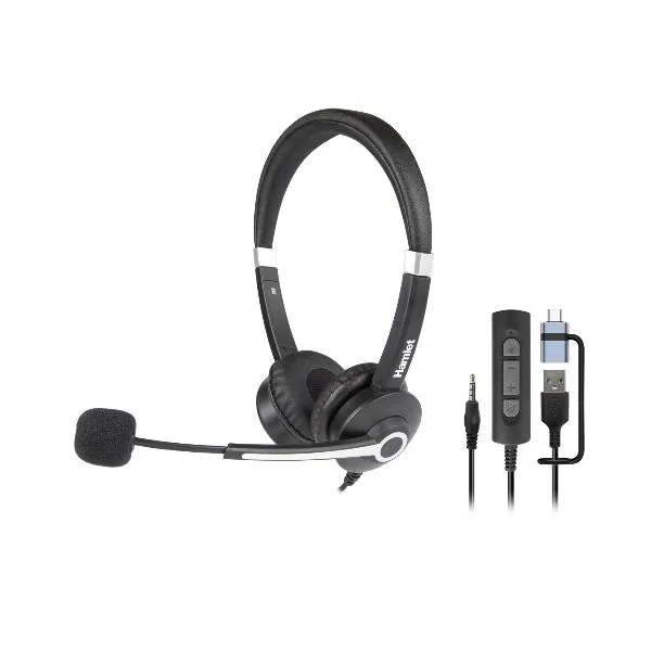 Hamlet Renova Cuffia Business Biaurale Con Mic. Usb-A + Usb-C E Jack Audio HHEADM-UJX - immagine 1
