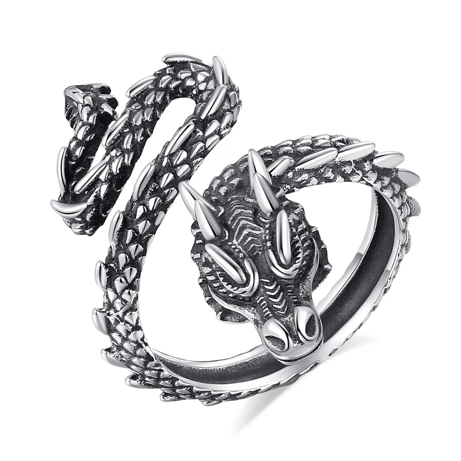AEONSLOVE Anello Drago Argento 925 Anello Uomo Regolabile Vichingo Anelli Drago Aperti Argento 925 Anelli Regolabili Donna - immagine 1