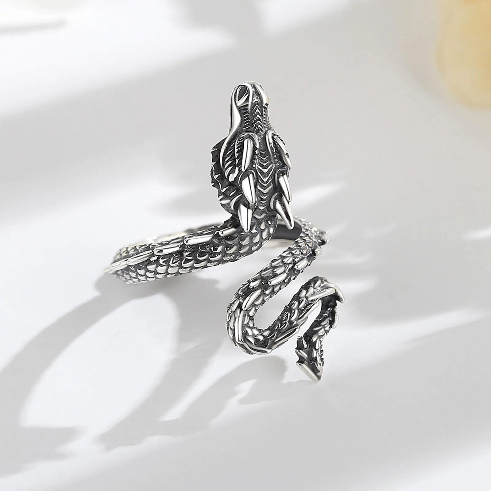 AEONSLOVE Anello Drago Argento 925 Anello Uomo Regolabile Vichingo Anelli Drago Aperti Argento 925 Anelli Regolabili Donna - immagine 2