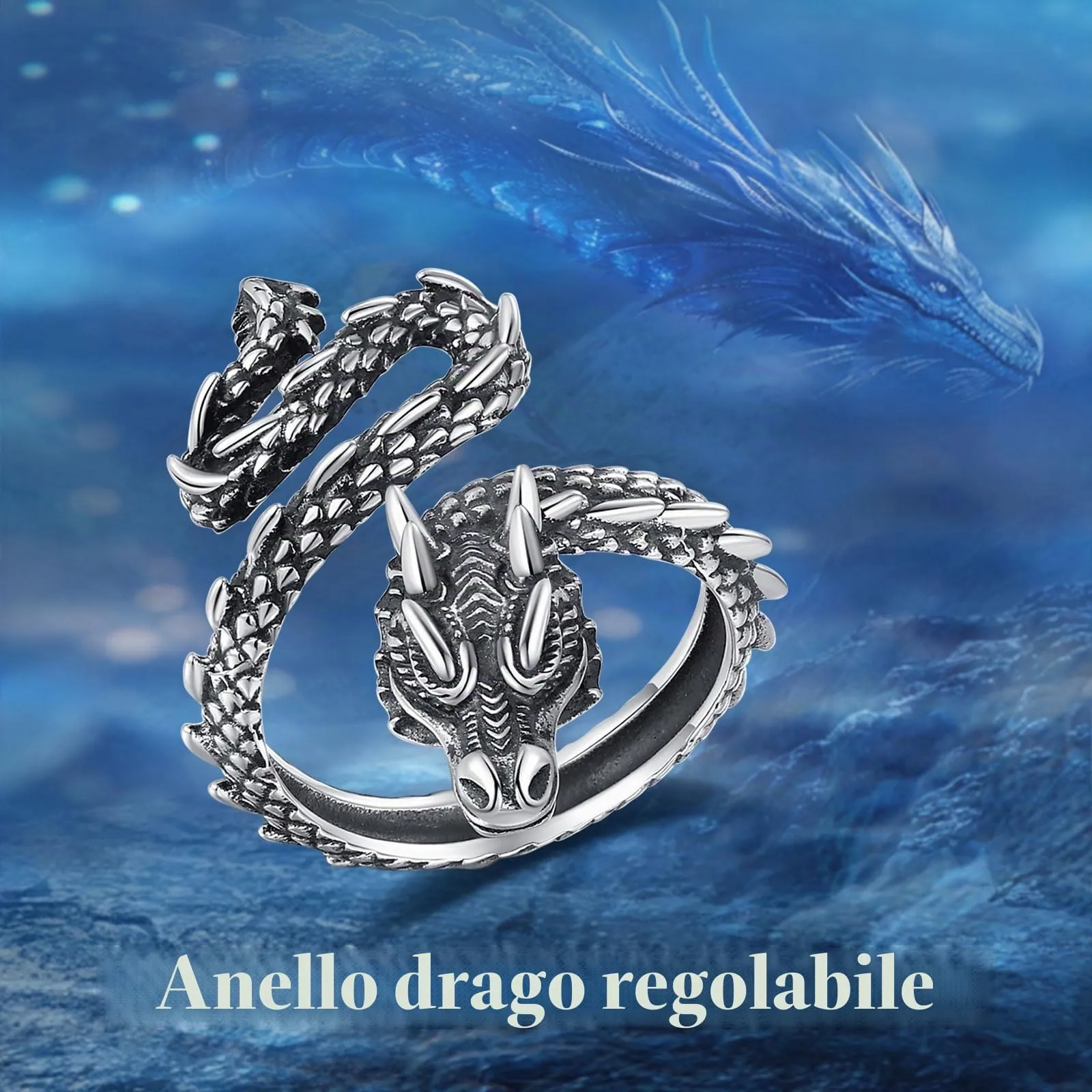 AEONSLOVE Anello Drago Argento 925 Anello Uomo Regolabile Vichingo Anelli Drago Aperti Argento 925 Anelli Regolabili Donna - immagine 4