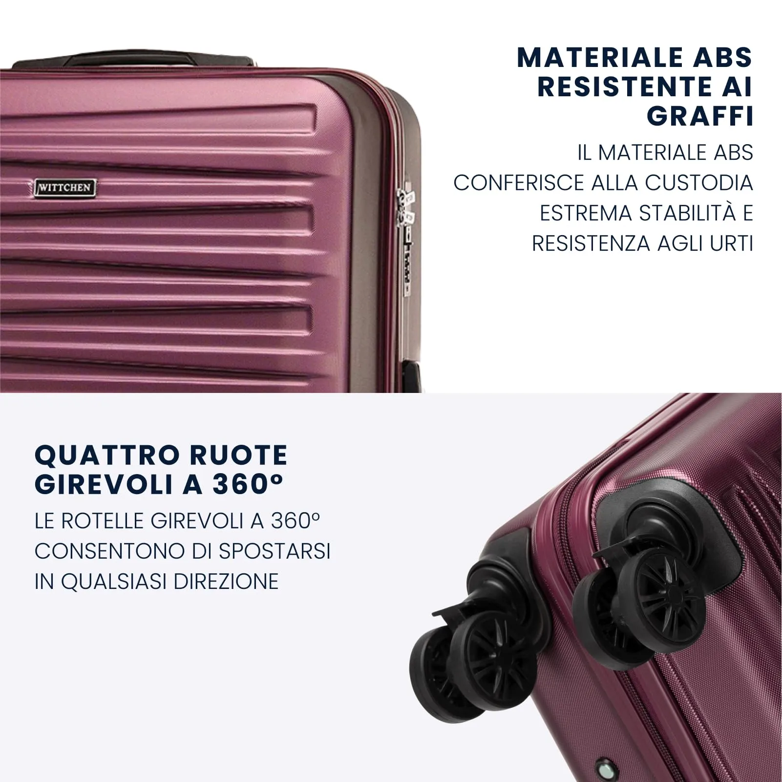 WITTCHEN Skyspeed Line Set di 3 valigie Valigia da viaggio Rolling Trolley Bagaglio a mano rigide in ABS con serratura a combinazione Manico telescopico 4 ruote Marrone Ryanair/ITA Airways - immagine 3