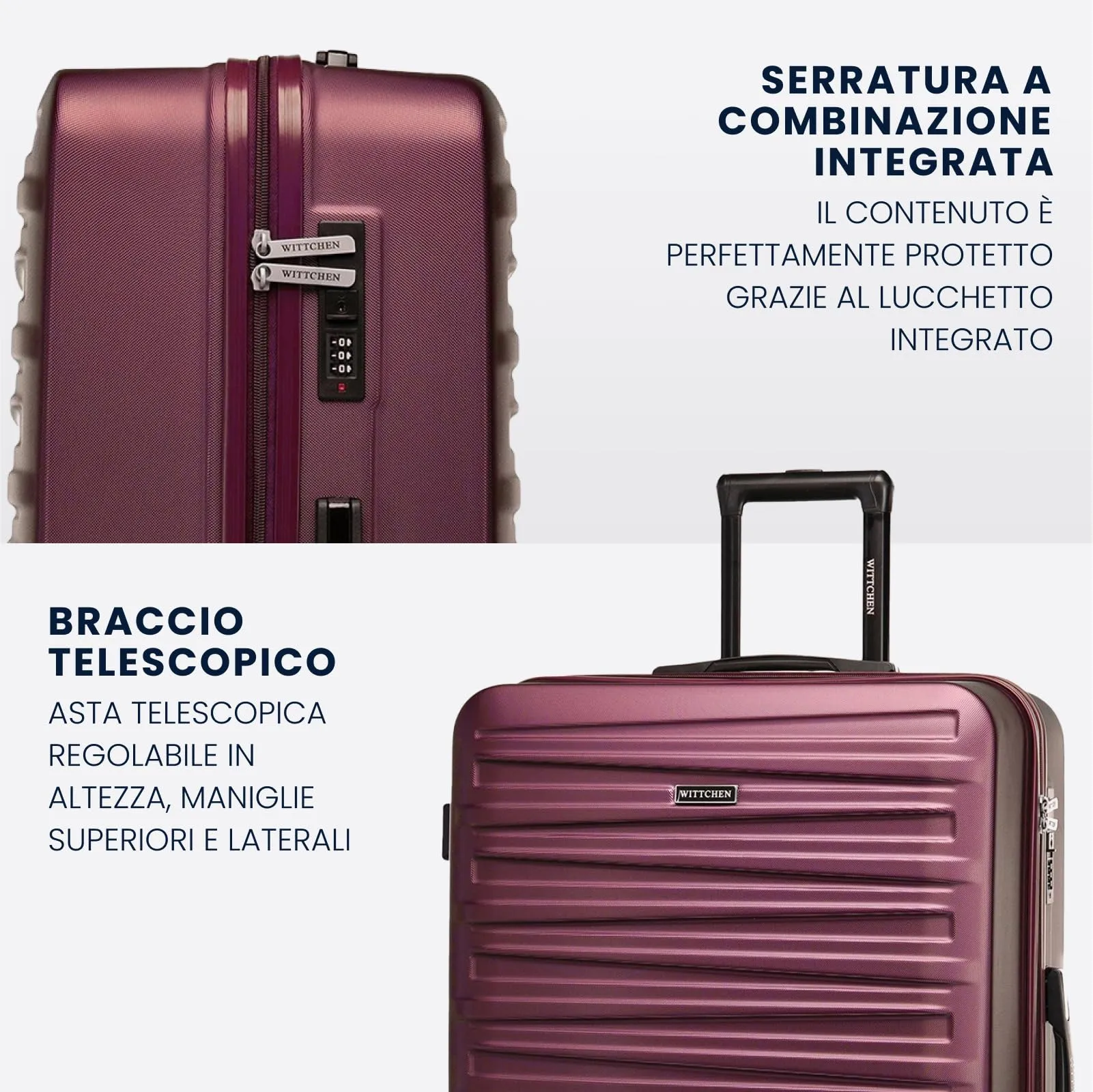 WITTCHEN Skyspeed Line Set di 3 valigie Valigia da viaggio Rolling Trolley Bagaglio a mano rigide in ABS con serratura a combinazione Manico telescopico 4 ruote Marrone Ryanair/ITA Airways - immagine 4