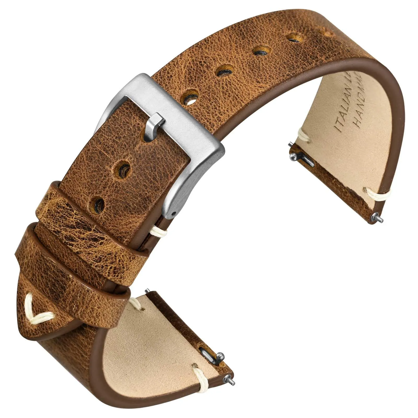 ANNEFIT Vintage Cinturino Orologio per Uomo Donna, Cinturini in Pelle Italiana, Sgancio Rapido, Larghezza della banda 22mm (Giallo Marrone) - immagine 1