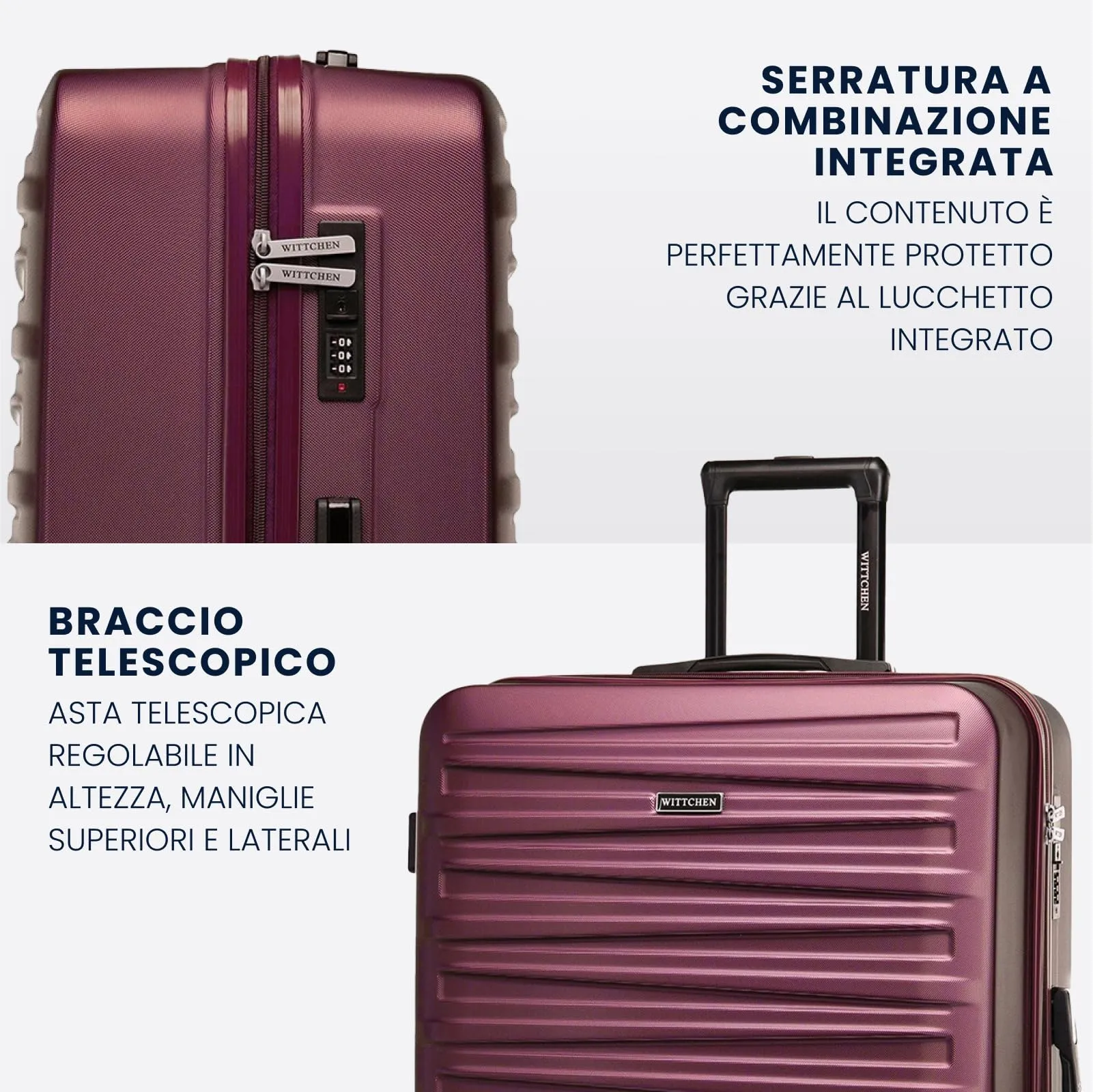 WITTCHEN Skyspeed Line Set di 4 valigie con custodia per cosmetici Valigia da viaggio trolley bagaglio a mano rigida ABS chiusura a combinazione manico telescopico 4 ruote Marrone Ryanair/ITA Airways - immagine 4