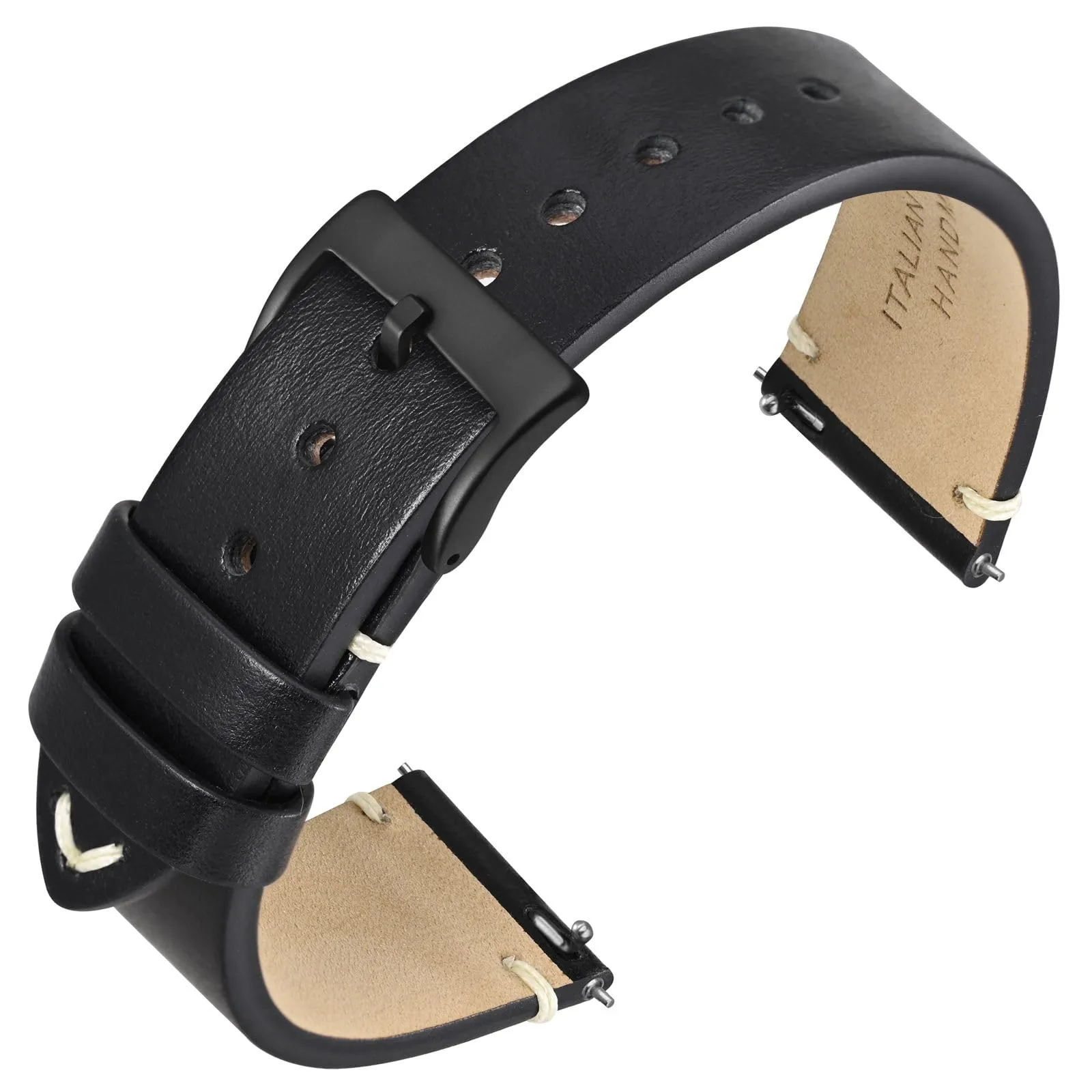 ANNEFIT Vintage Cinturino Orologio per Uomo Donna, Cinturini in Pelle Italiana, Sgancio Rapido e Fibbia Nera, Larghezza della banda 18mm (Nero) - immagine 1