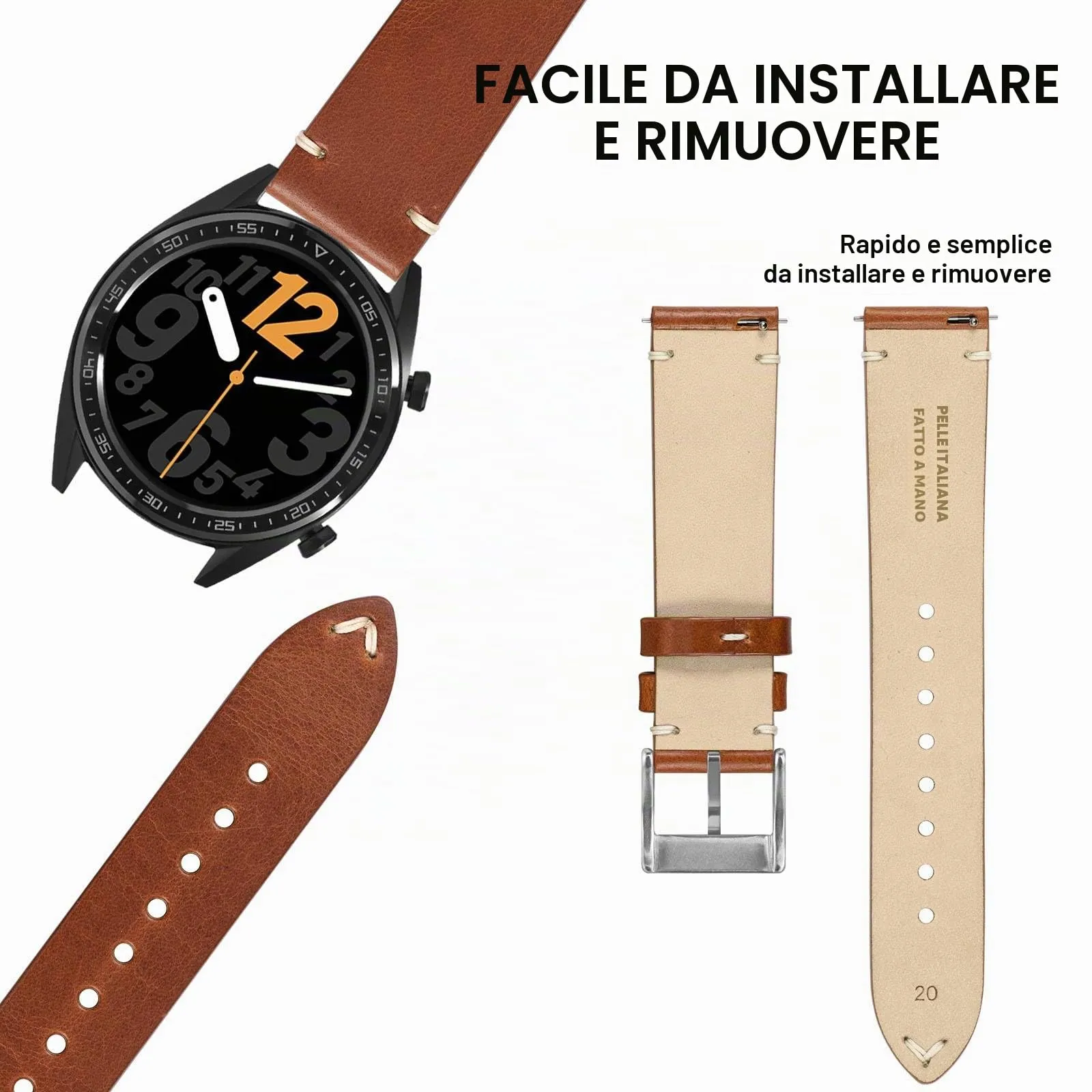 ANNEFIT Vintage Cinturino Orologio per Uomo Donna, Cinturini in Pelle Italiana, Sgancio Rapido, Larghezza della banda 20mm (Marrone) - immagine 7