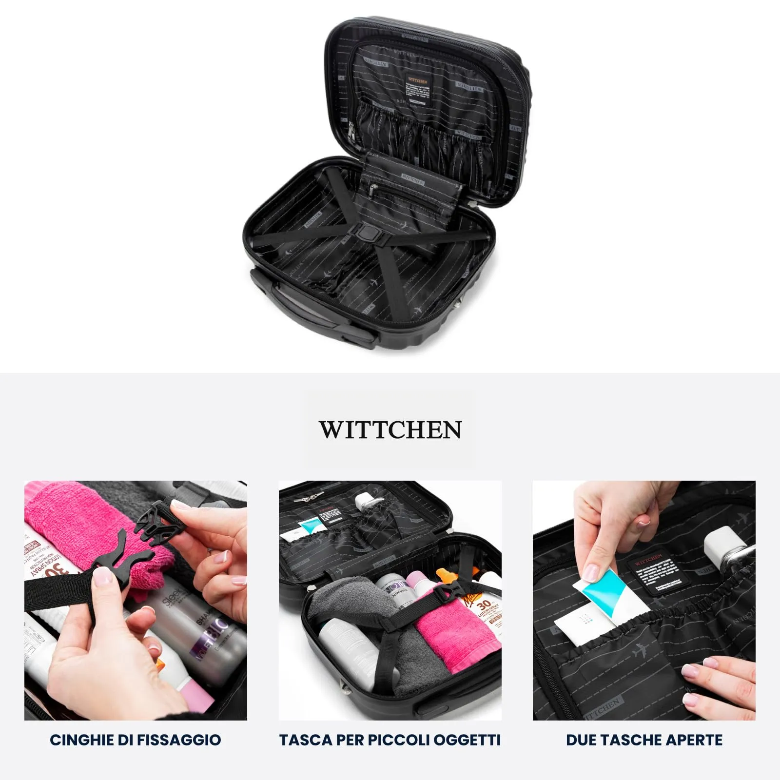 WITTCHEN Skyspeed Line Valigia cosmetica da viaggio Valigia rigida in ABS Borsa da toilette Tracolla da donna Tracolla elastica per bagagli Marrone Ryanair/ITA Airways/Wizz Air/Volotea - immagine 5