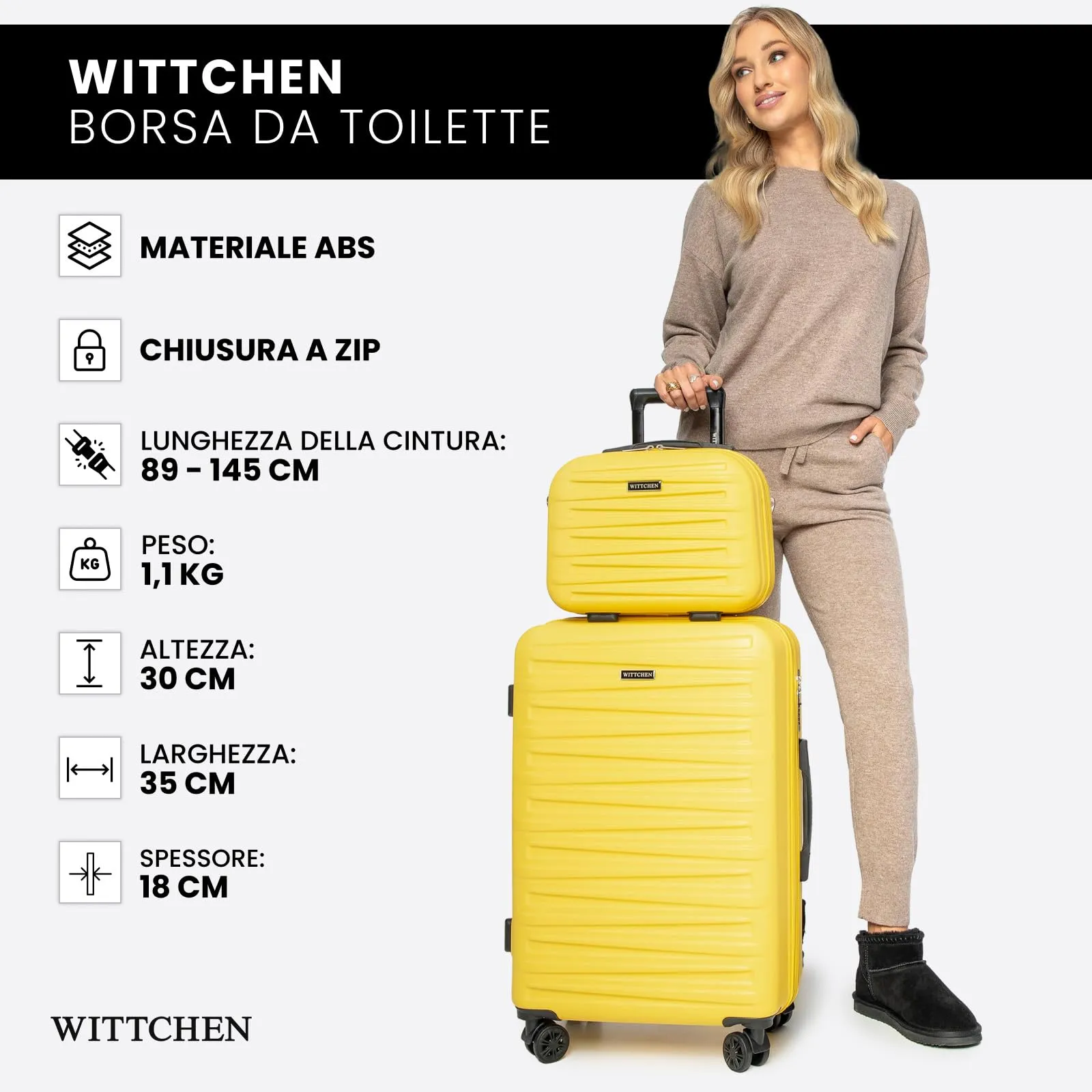 WITTCHEN Skyspeed Line Valigia cosmetica da viaggio Valigia rigida in ABS Borsa da toilette Tracolla da donna Tracolla elastica per bagagli Verde Ryanair/ITA Airways/Wizz Air/Volotea - immagine 7