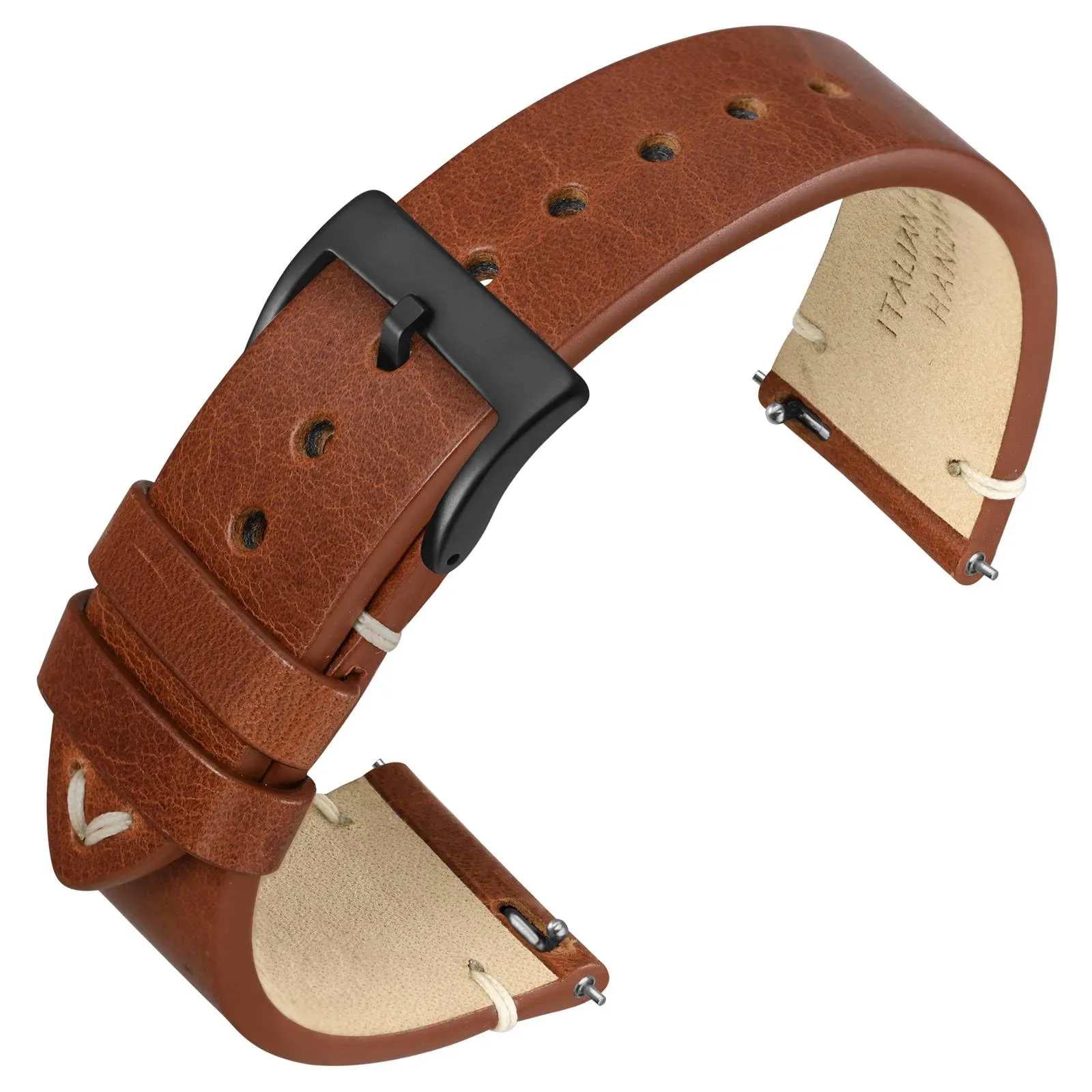 ANNEFIT Vintage Cinturino Orologio per Uomo Donna, Cinturini in Pelle Italiana, Sgancio Rapido e Fibbia Nera, Larghezza della banda 22mm (Marrone) - immagine 1