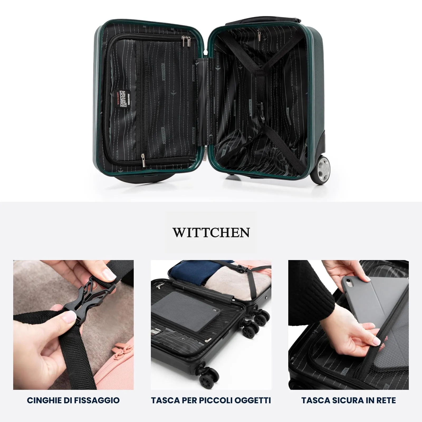 WITTCHEN Skyspeed Line Valigia da cabina gratuita a bordo piccola Valigia rigida in ABS Maniglia telescopica 2 ruote gamba inferiore blu navy Ryanair/ITA Airways/Wizz Air/Volotea/Vueling - immagine 5