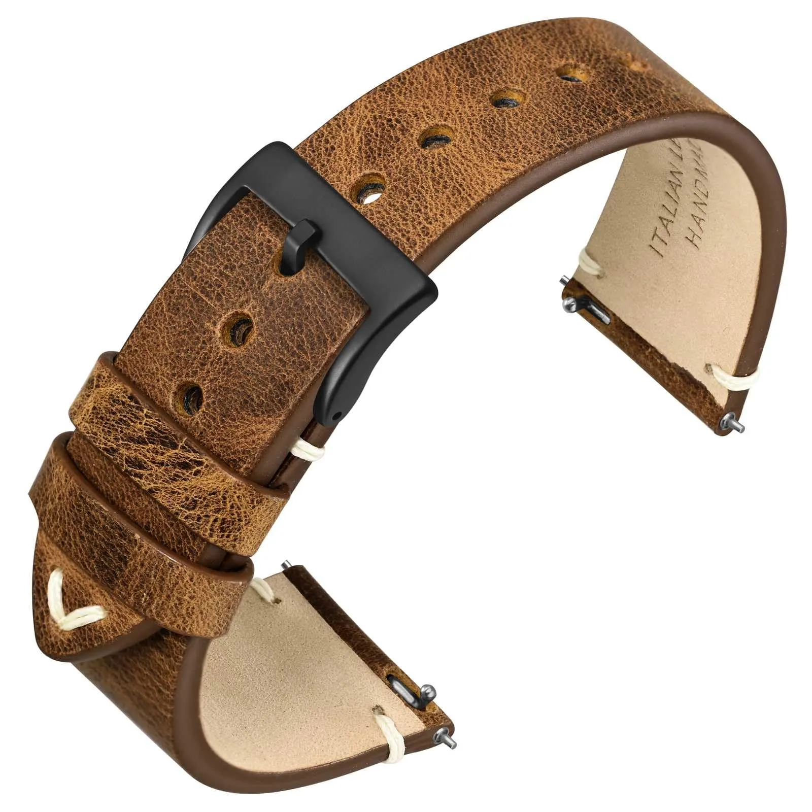 ANNEFIT Vintage Cinturino Orologio per Uomo Donna, Cinturini in Pelle Italiana, Sgancio Rapido e Fibbia Nera, Larghezza della banda 22mm (Giallo Marrone) - immagine 1