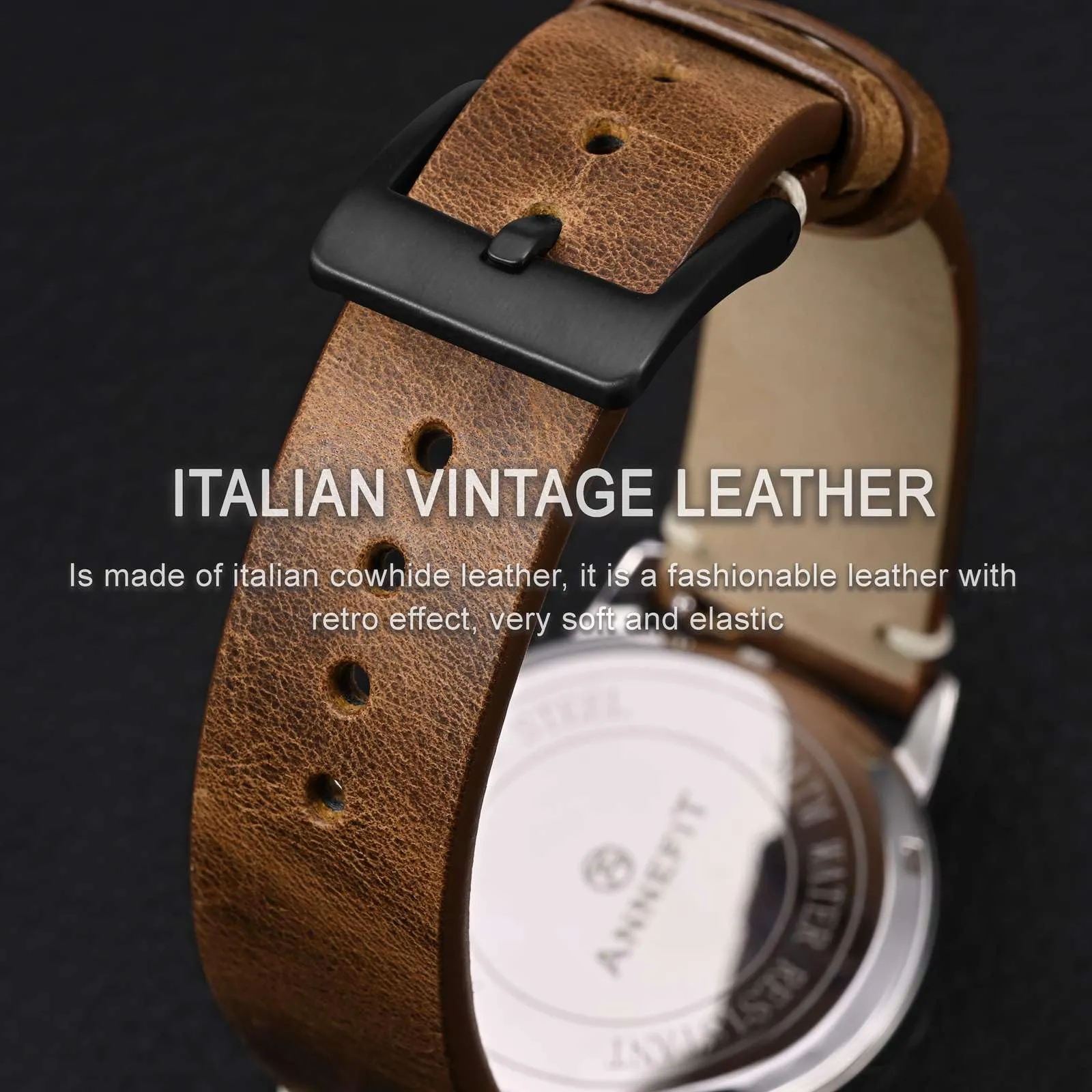 ANNEFIT Vintage Cinturino Orologio per Uomo Donna, Cinturini in Pelle Italiana, Sgancio Rapido e Fibbia Nera, Larghezza della banda 22mm (Giallo Marrone) - immagine 3