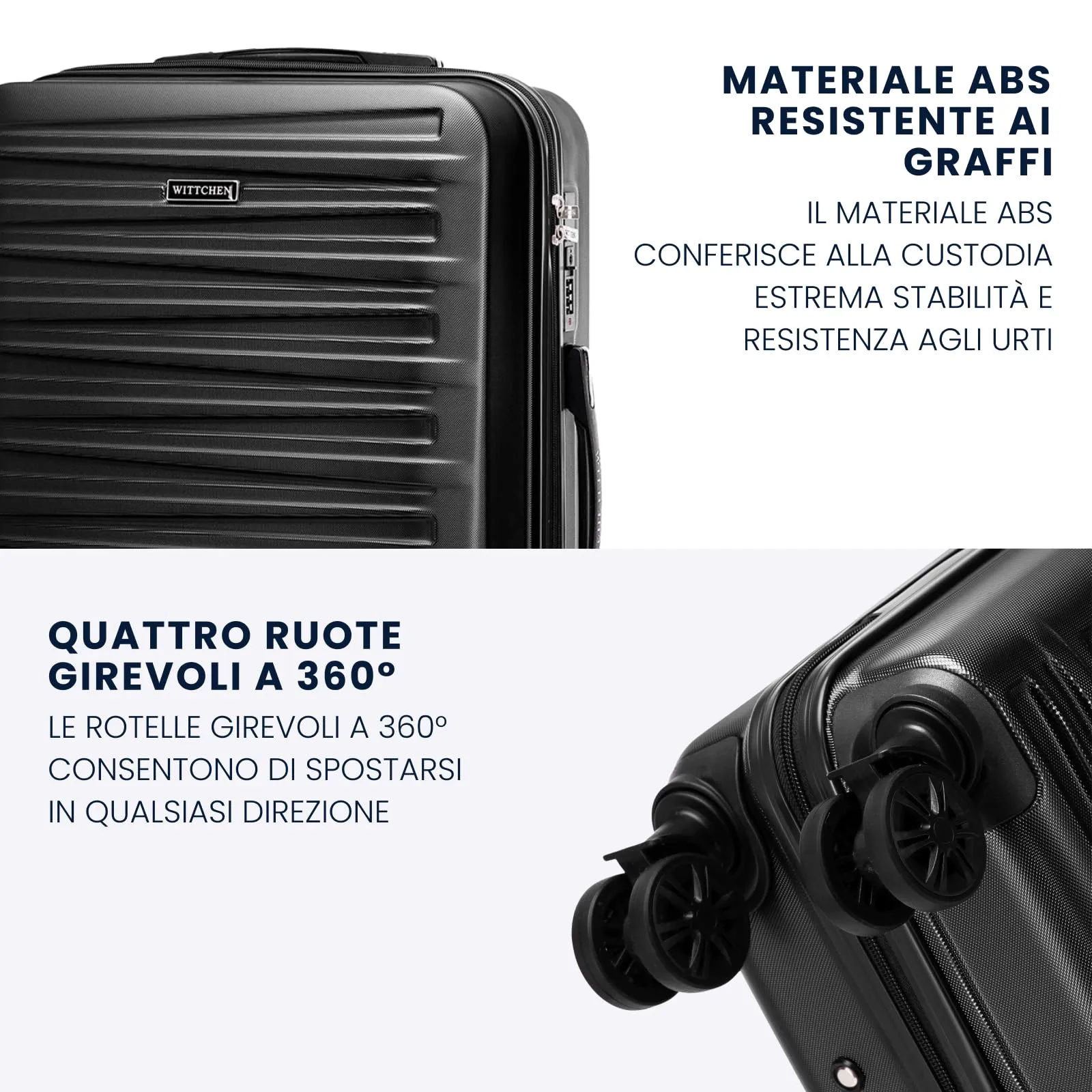 WITTCHEN Skyspeed Line Valigia media rigida con ruote in ABS Trolley medio Valigia da viaggio Serratura a combinazione Manico telescopico 4 ruote Nero Ryanair/ITA Airways/Wizz Air - immagine 3