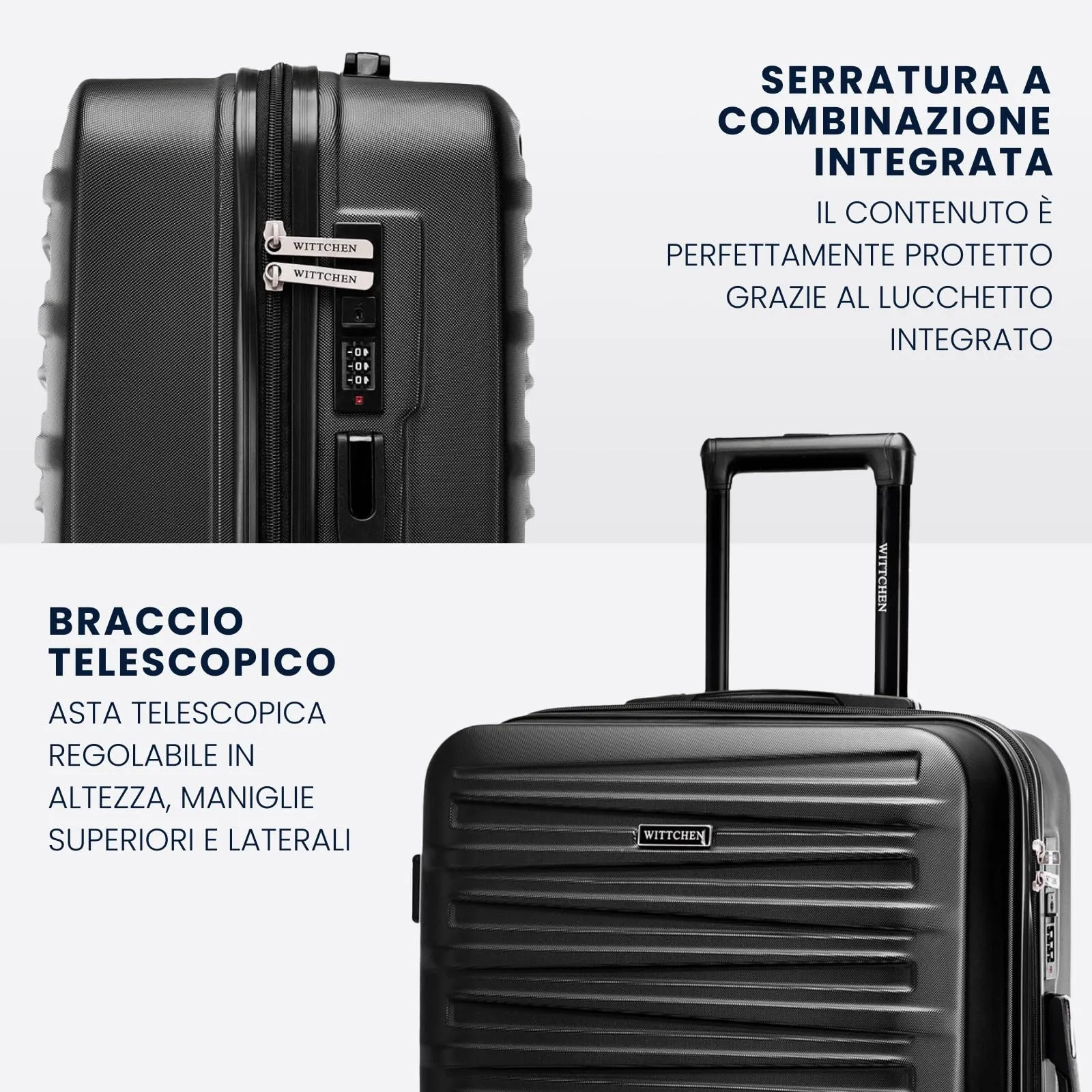 WITTCHEN Skyspeed Line Valigia media rigida con ruote in ABS Trolley medio Valigia da viaggio Serratura a combinazione Manico telescopico 4 ruote Nero Ryanair/ITA Airways/Wizz Air - immagine 4