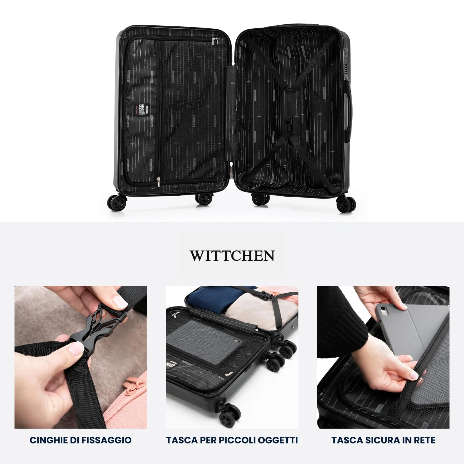 WITTCHEN Skyspeed Line Valigia media rigida con ruote in ABS Trolley medio Valigia da viaggio Serratura a combinazione Manico telescopico 4 ruote Nero Ryanair/ITA Airways/Wizz Air - immagine 5