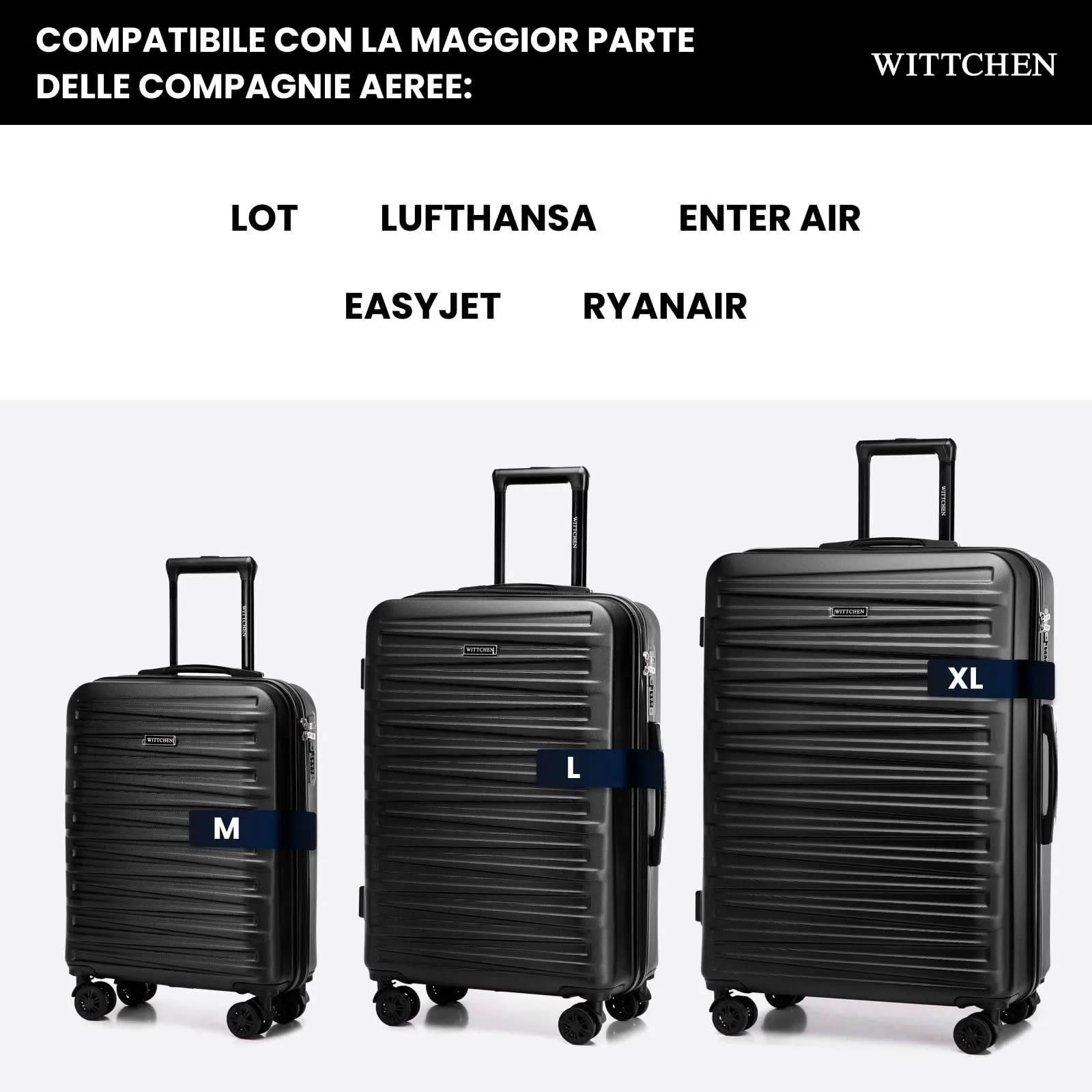 WITTCHEN Skyspeed Line Valigia media rigida con ruote in ABS Trolley medio Valigia da viaggio Serratura a combinazione Manico telescopico 4 ruote Nero Ryanair/ITA Airways/Wizz Air - immagine 6