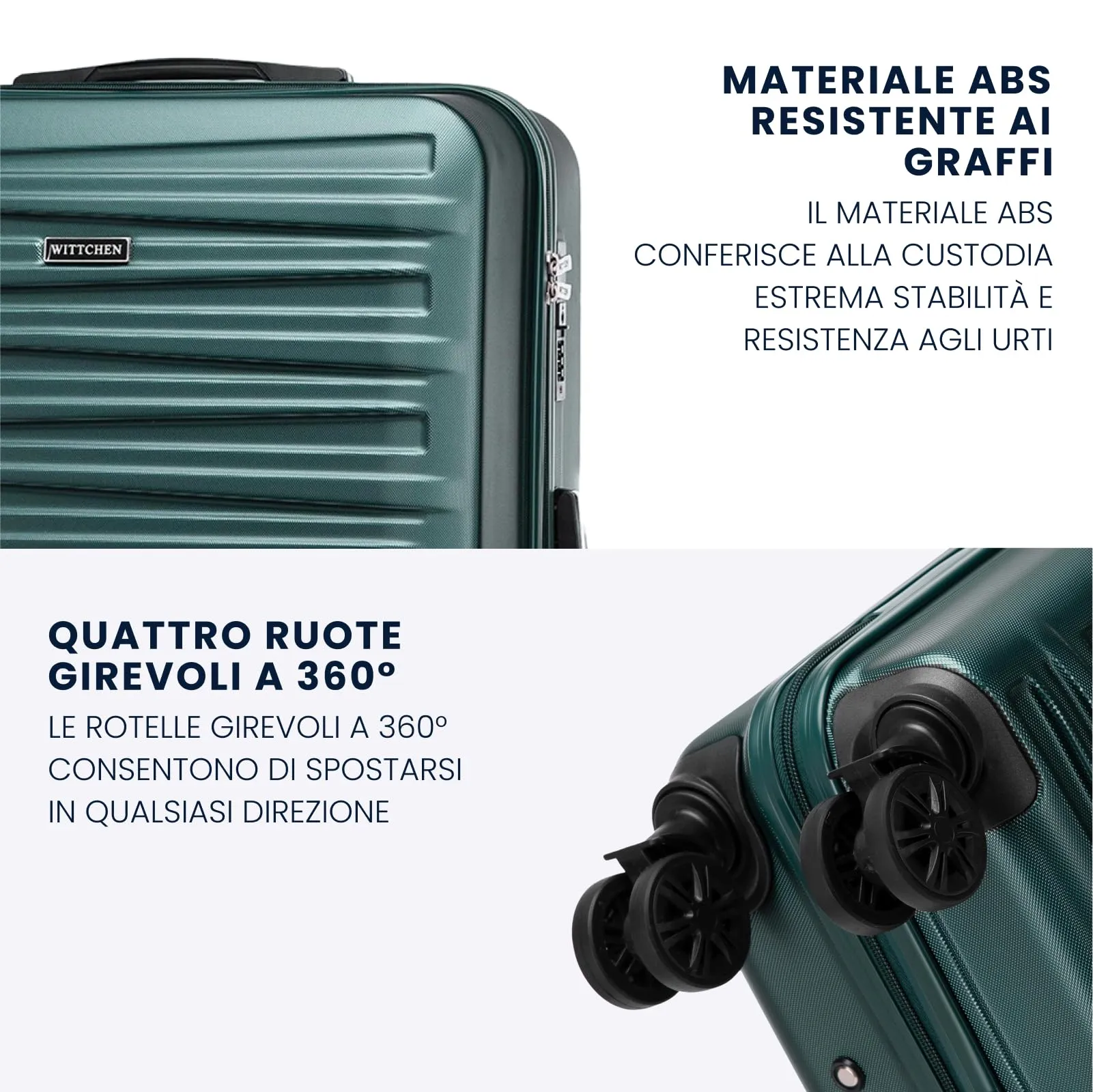 WITTCHEN Skyspeed Line Set di 3 valigie Valigia da viaggio Rolling Trolley Bagaglio a mano rigide in ABS con serratura a combinazione Manico telescopico 4 ruote verde Ryanair/ITA Airways - immagine 3