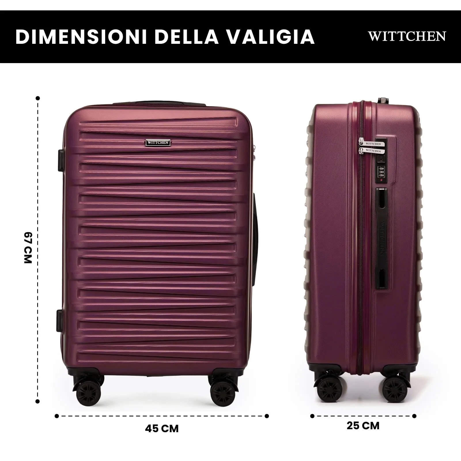 WITTCHEN Skyspeed Line Valigia media rigida con ruote in ABS Trolley medio Valigia da viaggio Serratura a combinazione Manico telescopico 4 ruote Marrone Ryanair/ITA Airways/Wizz Air - immagine 2