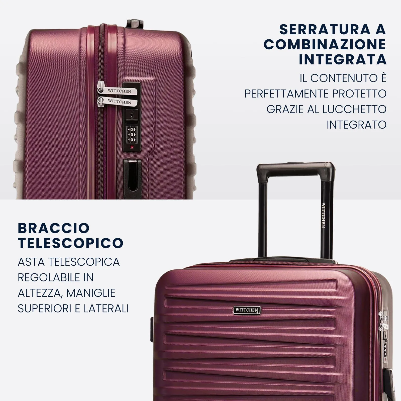 WITTCHEN Skyspeed Line Valigia media rigida con ruote in ABS Trolley medio Valigia da viaggio Serratura a combinazione Manico telescopico 4 ruote Marrone Ryanair/ITA Airways/Wizz Air - immagine 4