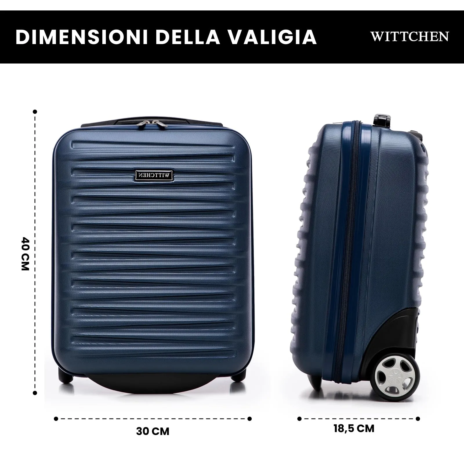 WITTCHEN Skyspeed Line Valigia da cabina gratuita a bordo piccola Valigia rigida in ABS Maniglia telescopica 2 ruote gamba inferiore blu navy Ryanair/ITA Airways/Wizz Air/Volotea/Vueling - immagine 2
