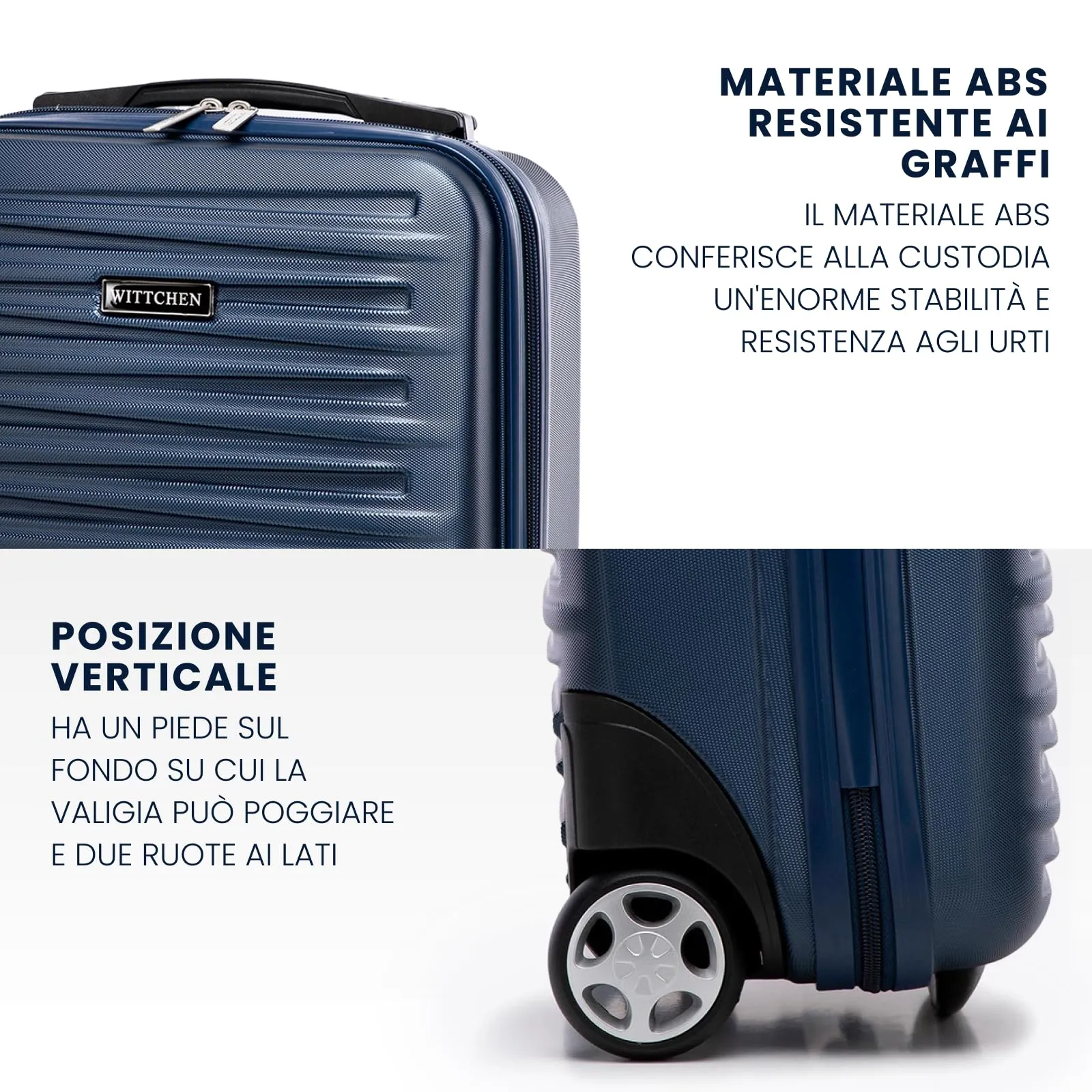 WITTCHEN Skyspeed Line Valigia da cabina gratuita a bordo piccola Valigia rigida in ABS Maniglia telescopica 2 ruote gamba inferiore blu navy Ryanair/ITA Airways/Wizz Air/Volotea/Vueling - immagine 3