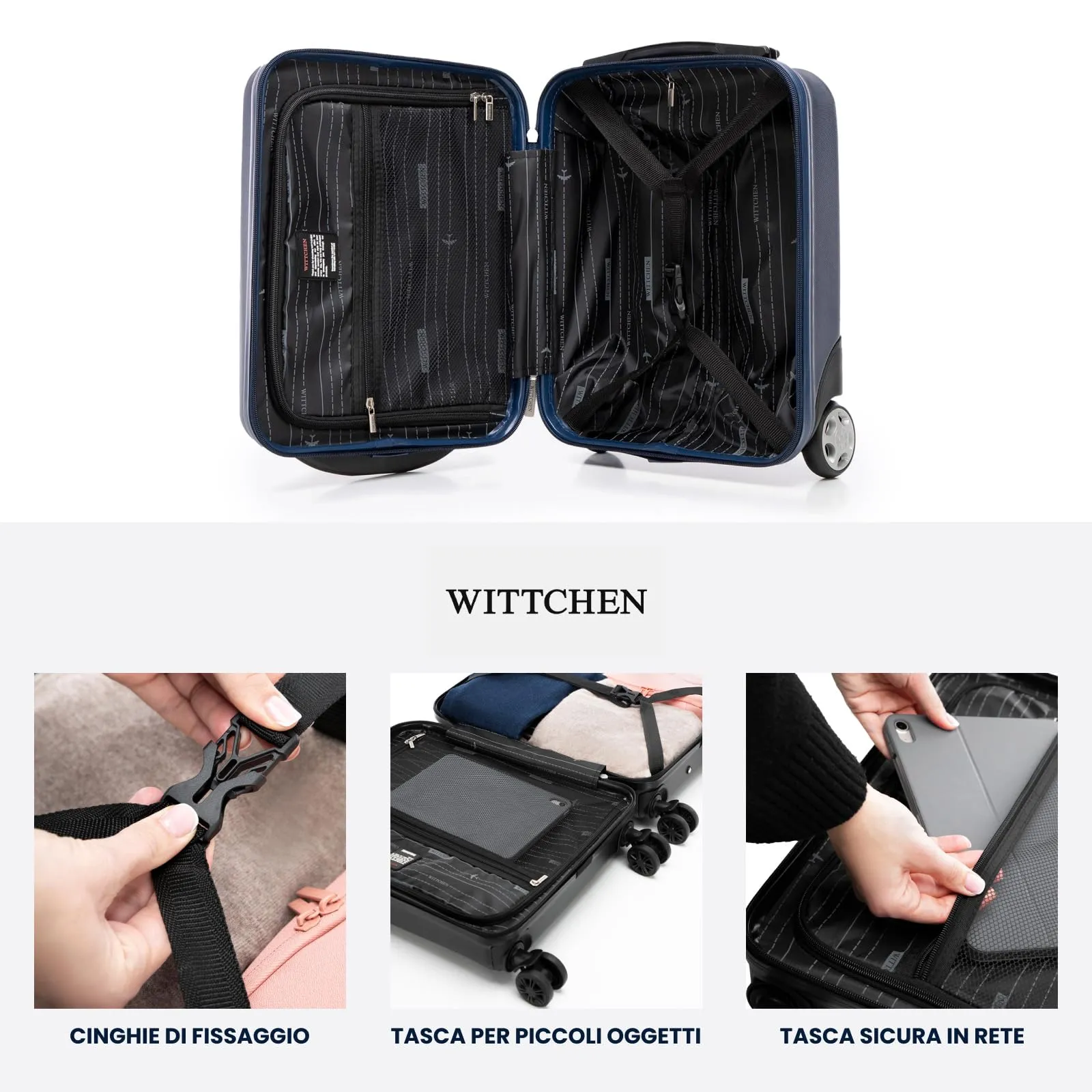 WITTCHEN Skyspeed Line Valigia da cabina gratuita a bordo piccola Valigia rigida in ABS Maniglia telescopica 2 ruote gamba inferiore blu navy Ryanair/ITA Airways/Wizz Air/Volotea/Vueling - immagine 5