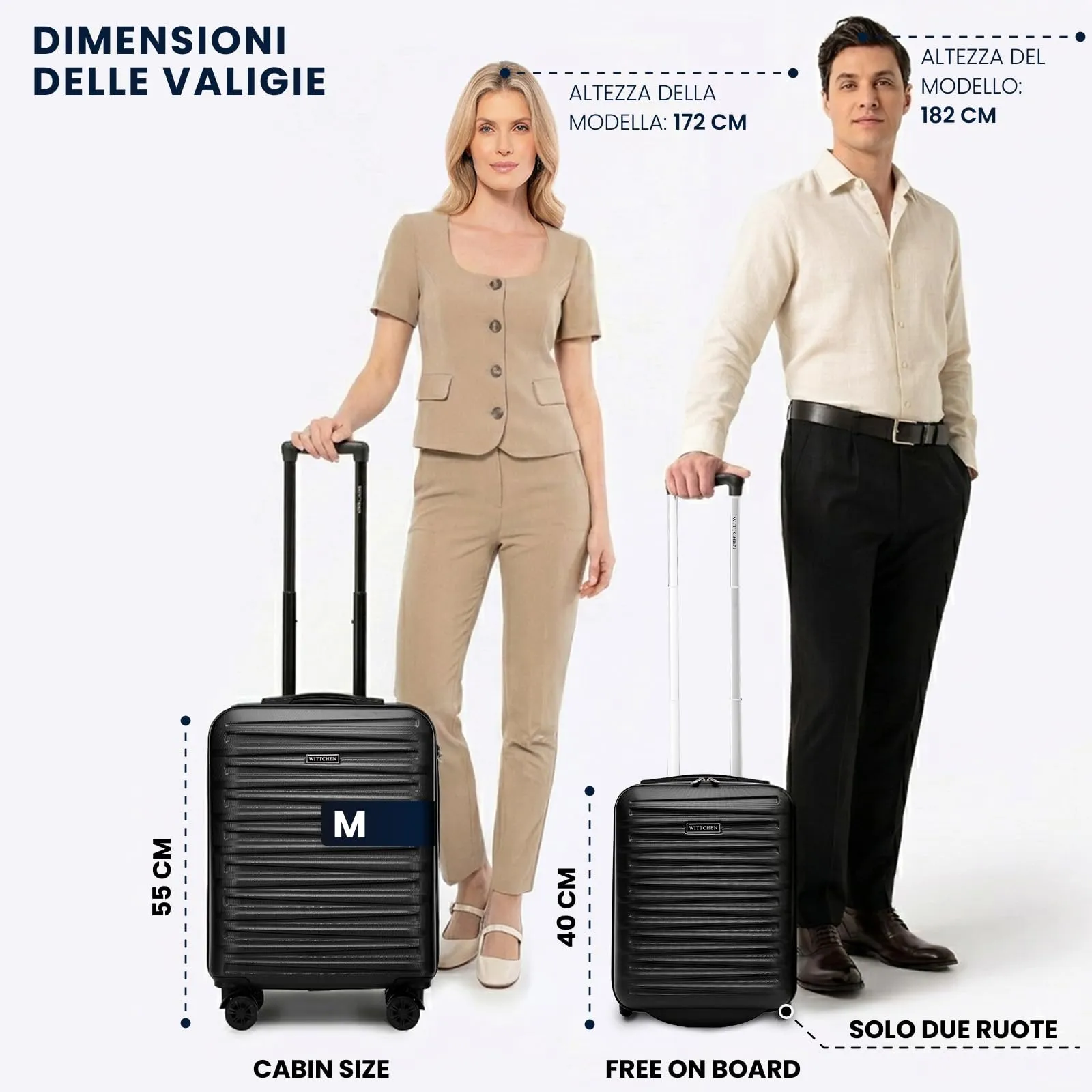 WITTCHEN Skyspeed Line Valigia da cabina gratuita a bordo piccola Valigia rigida in ABS Maniglia telescopica 2 ruote gamba inferiore blu navy Ryanair/ITA Airways/Wizz Air/Volotea/Vueling - immagine 8