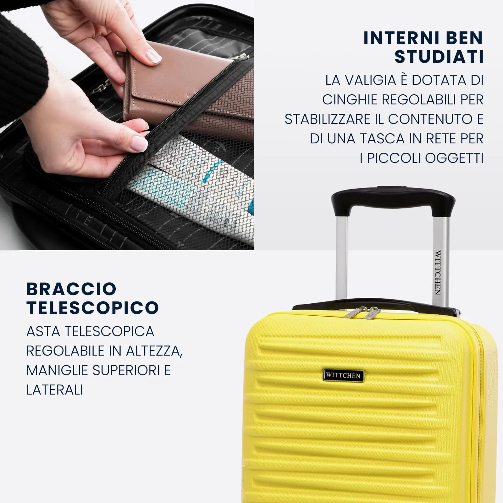 WITTCHEN Skyspeed Line Valigia da cabina gratuita a bordo piccola Valigia rigida in ABS Maniglia telescopica 2 ruote gamba inferiore Verde Ryanair/ITA Airways/Wizz Air/Volotea/Vueling - immagine 4