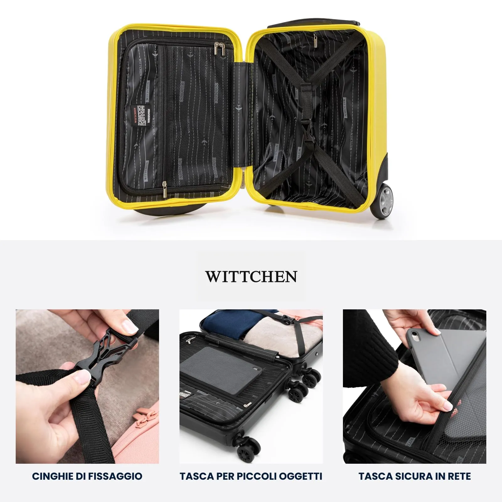 WITTCHEN Skyspeed Line Valigia da cabina gratuita a bordo piccola Valigia rigida in ABS Maniglia telescopica 2 ruote gamba inferiore Verde Ryanair/ITA Airways/Wizz Air/Volotea/Vueling - immagine 5