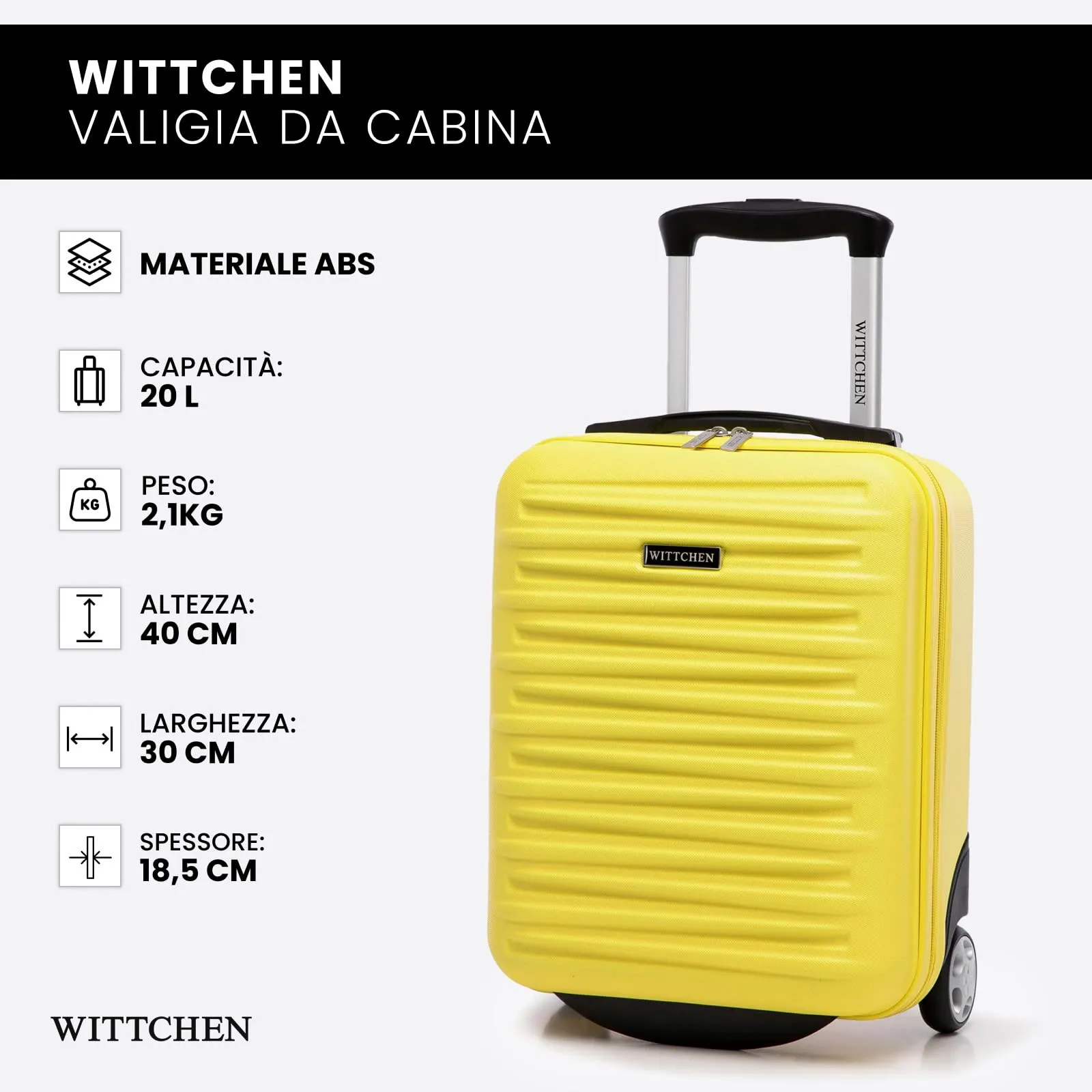 WITTCHEN Skyspeed Line Valigia da cabina gratuita a bordo piccola Valigia rigida in ABS Maniglia telescopica 2 ruote gamba inferiore Verde Ryanair/ITA Airways/Wizz Air/Volotea/Vueling - immagine 7