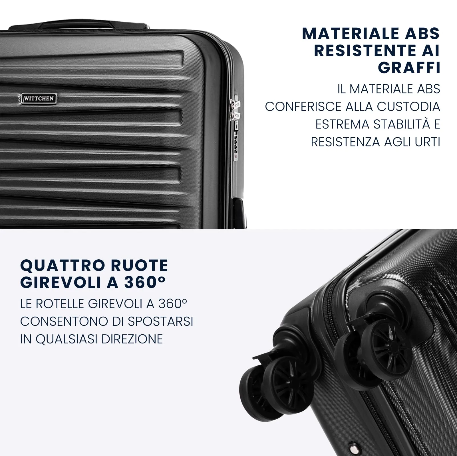 WITTCHEN Skyspeed Line Set di 3 valigie Valigia da viaggio Rolling Trolley Bagaglio a mano rigide in ABS con serratura a combinazione Manico telescopico 4 ruote Nero Ryanair/ITA Airways - immagine 3