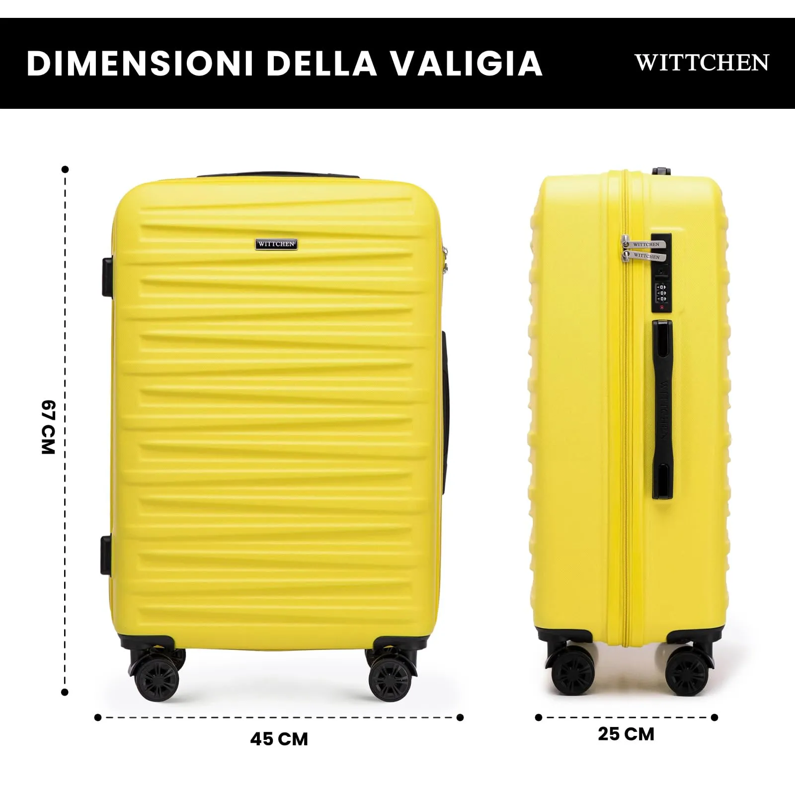 WITTCHEN Skyspeed Line Valigia media rigida con ruote in ABS Trolley medio Valigia da viaggio Serratura a combinazione Manico telescopico 4 ruote Giallo Ryanair/ITA Airways/Wizz Air - immagine 2
