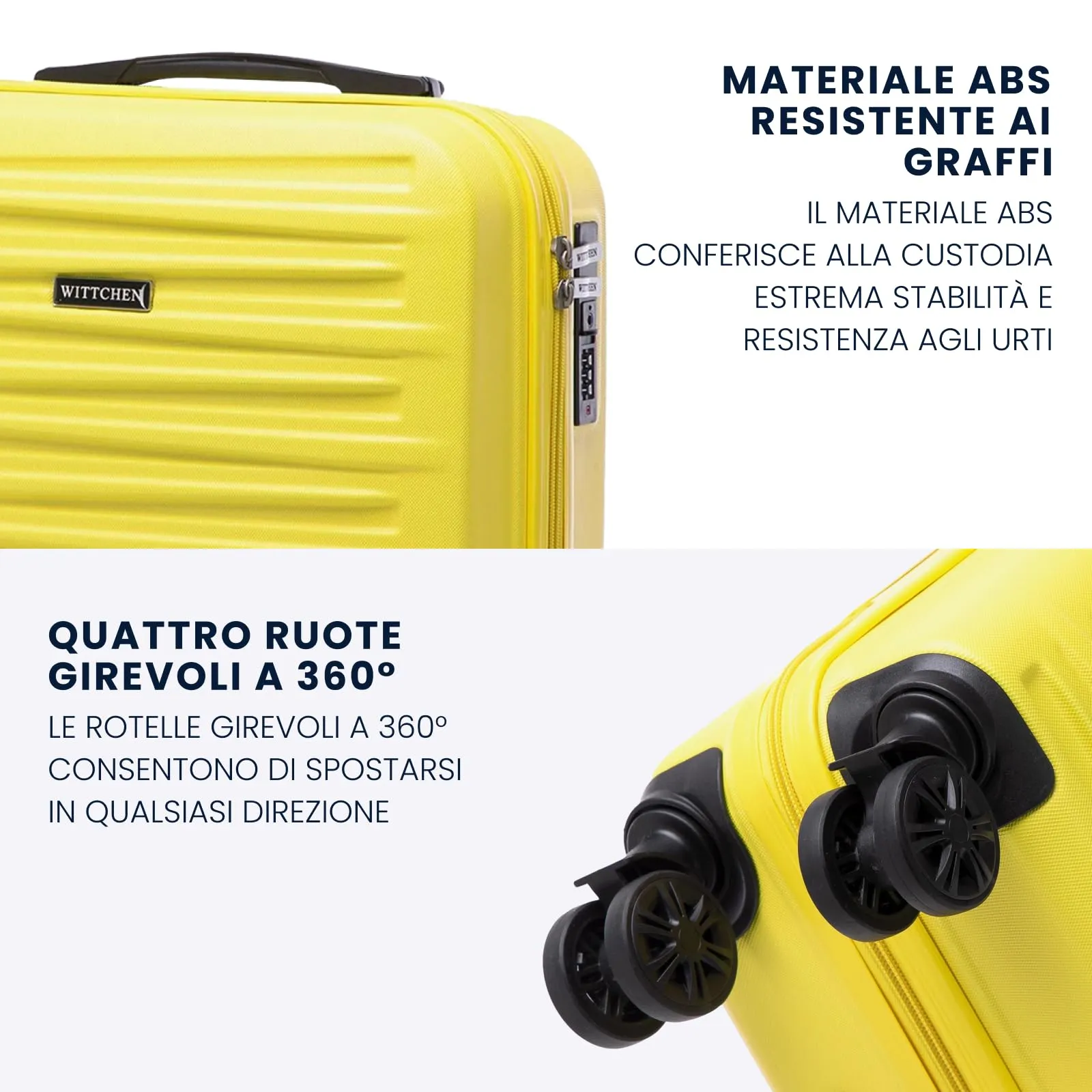 WITTCHEN Skyspeed Line Valigia media rigida con ruote in ABS Trolley medio Valigia da viaggio Serratura a combinazione Manico telescopico 4 ruote Giallo Ryanair/ITA Airways/Wizz Air - immagine 3