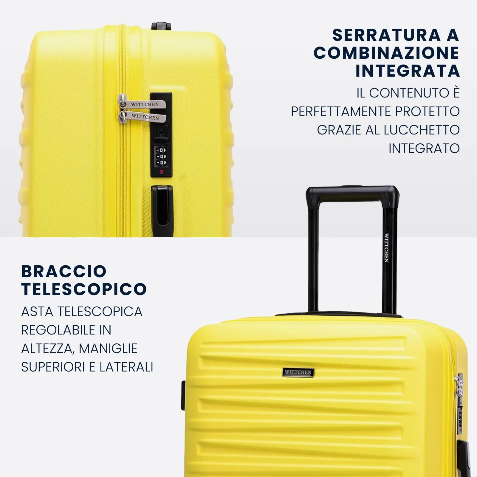 WITTCHEN Skyspeed Line Valigia media rigida con ruote in ABS Trolley medio Valigia da viaggio Serratura a combinazione Manico telescopico 4 ruote Giallo Ryanair/ITA Airways/Wizz Air - immagine 4