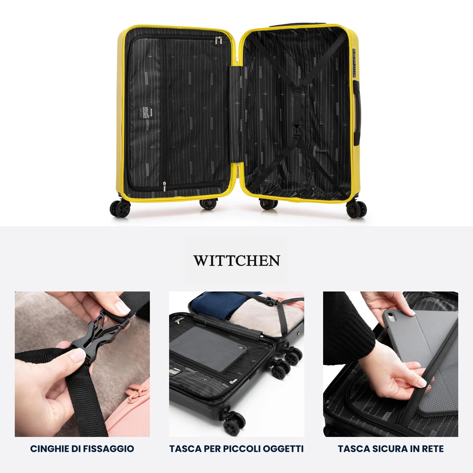 WITTCHEN Skyspeed Line Valigia media rigida con ruote in ABS Trolley medio Valigia da viaggio Serratura a combinazione Manico telescopico 4 ruote Giallo Ryanair/ITA Airways/Wizz Air - immagine 5