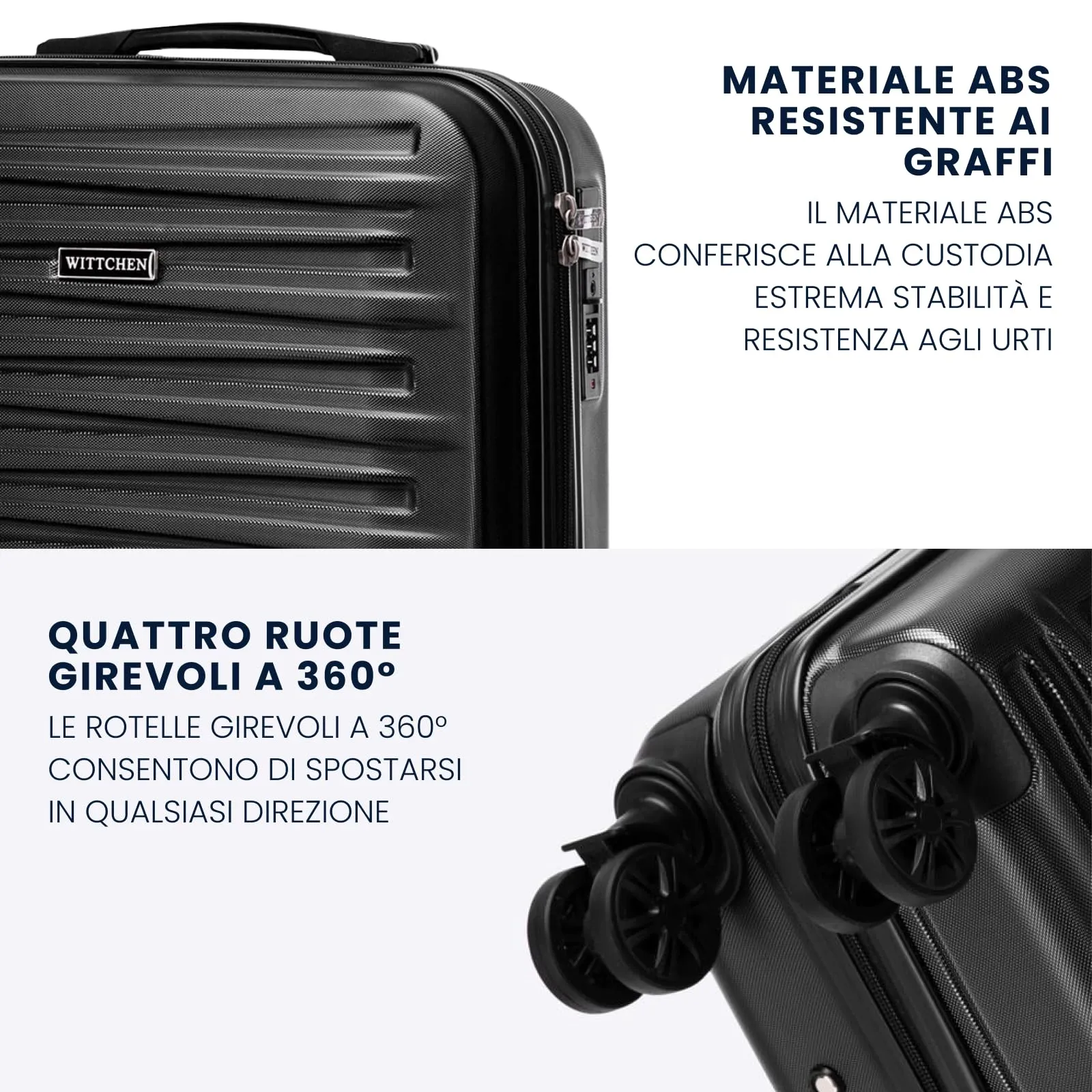 WITTCHEN Skyspeed Line Bagaglio a Mano Rigido in ABS - Trolley Compatto da Viaggio con Ruote Girevoli, Manico Estensibile, Serratura a Codice - Colore Nero Ryanair/ITA Airways/Wizz Air - immagine 3