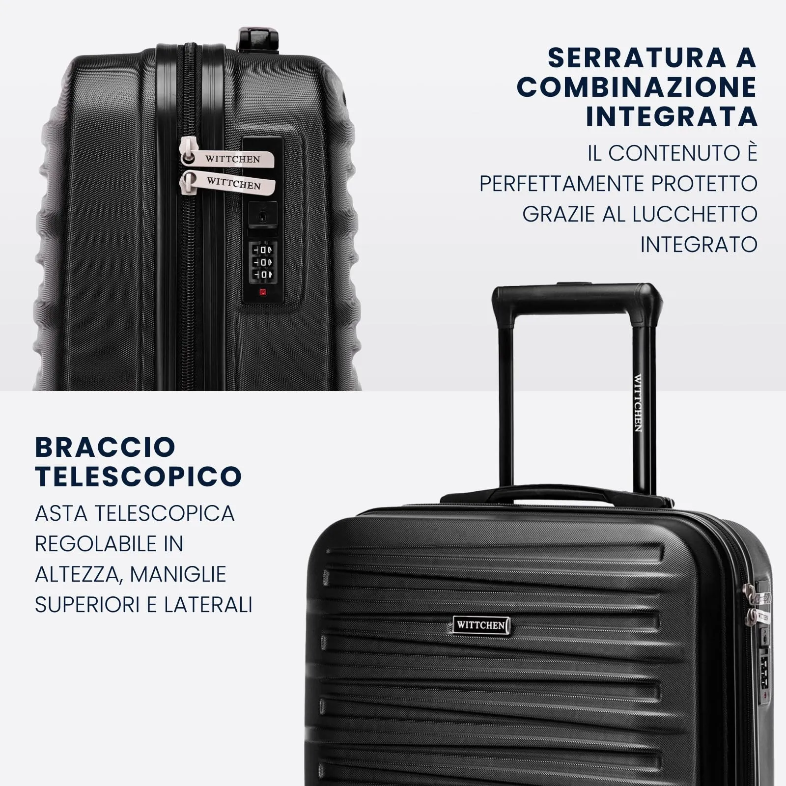 WITTCHEN Skyspeed Line Bagaglio a Mano Rigido in ABS - Trolley Compatto da Viaggio con Ruote Girevoli, Manico Estensibile, Serratura a Codice - Colore Nero Ryanair/ITA Airways/Wizz Air - immagine 4