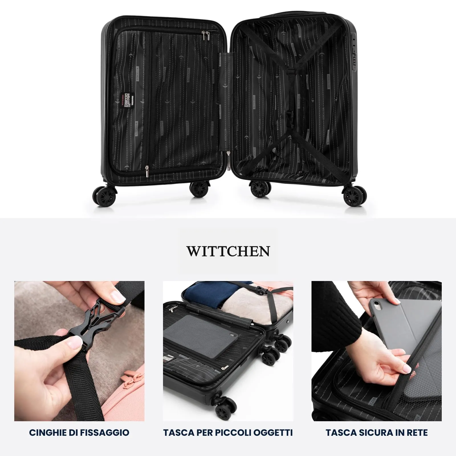 WITTCHEN Skyspeed Line Bagaglio a Mano Rigido in ABS - Trolley Compatto da Viaggio con Ruote Girevoli, Manico Estensibile, Serratura a Codice - Colore Nero Ryanair/ITA Airways/Wizz Air - immagine 5