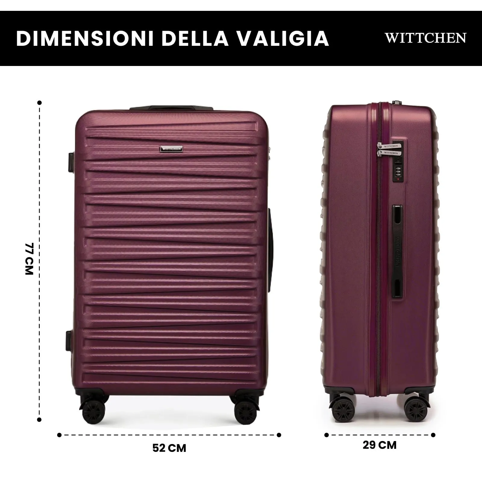 WITTCHEN Skyspeed Line Valigia grande Valigia rigida ABS Valigia grande Rolling Trolley Check-In Valigia da viaggio Serratura a combinazione Manico telescopico 4 Ruote Maroon Ryanair/ITA Airways - immagine 2
