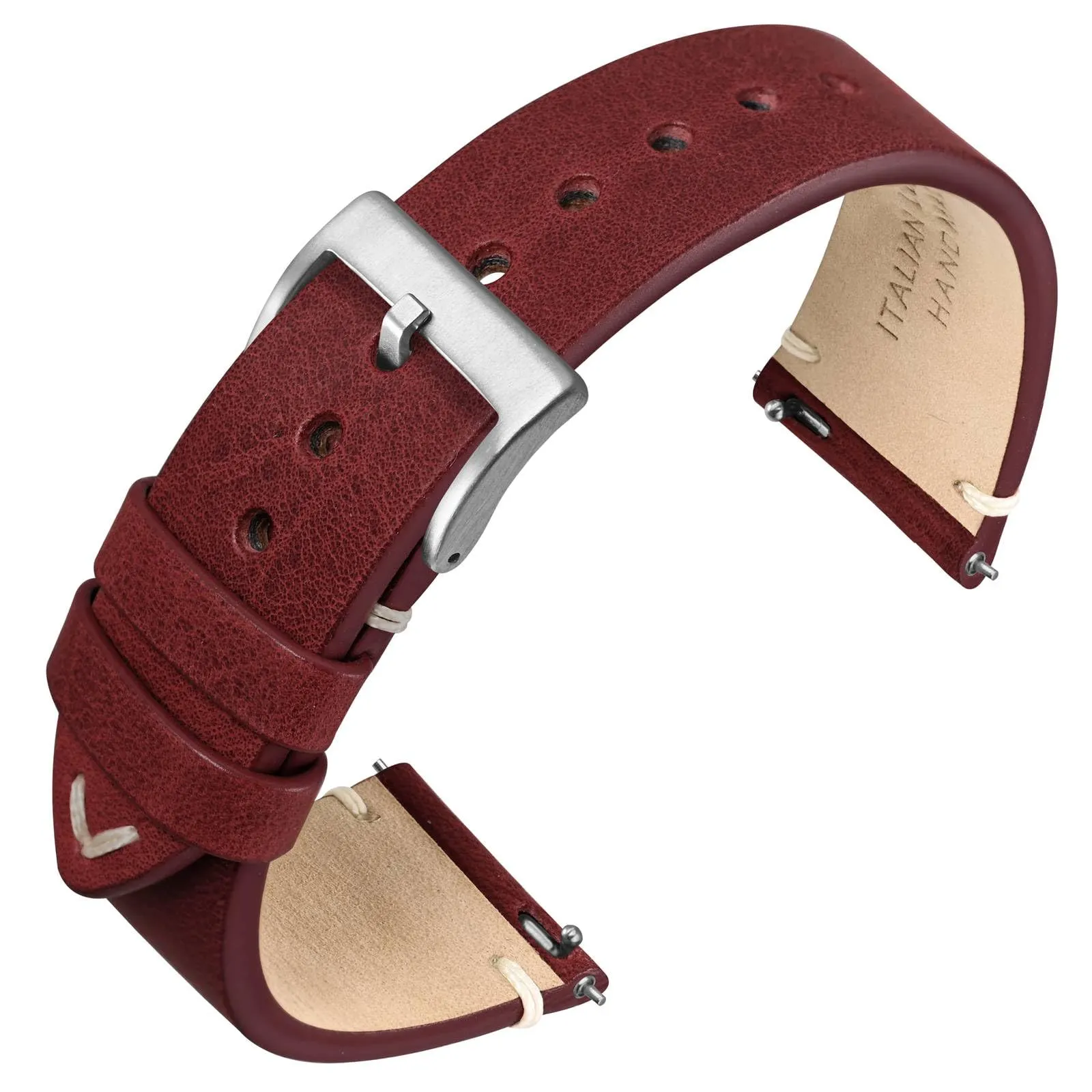ANNEFIT Vintage Cinturino Orologio per Uomo Donna, Cinturini in Pelle Italiana, Sgancio Rapido, Larghezza della banda 20mm (Rosso) - immagine 1