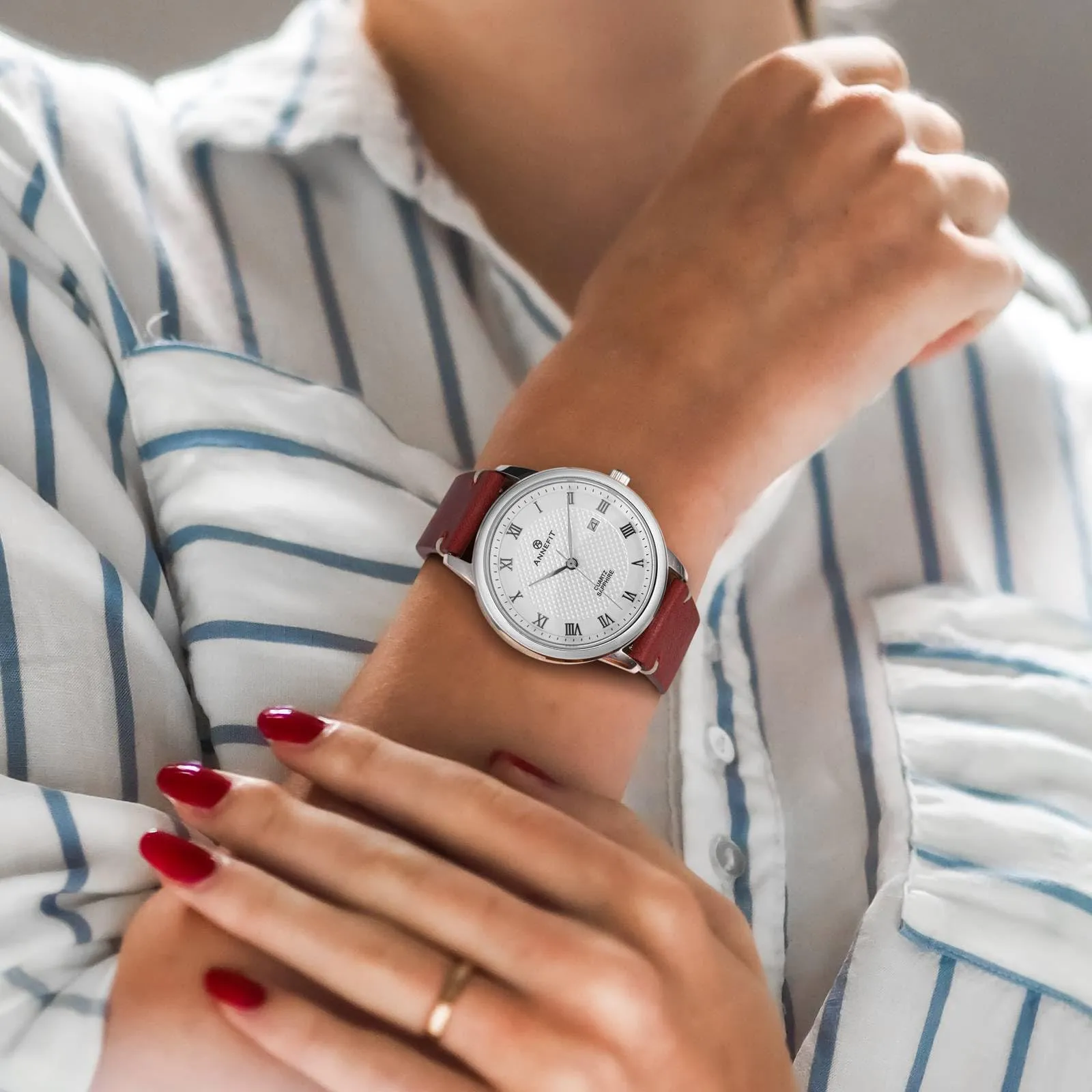 ANNEFIT Vintage Cinturino Orologio per Uomo Donna, Cinturini in Pelle Italiana, Sgancio Rapido, Larghezza della banda 20mm (Rosso) - immagine 6