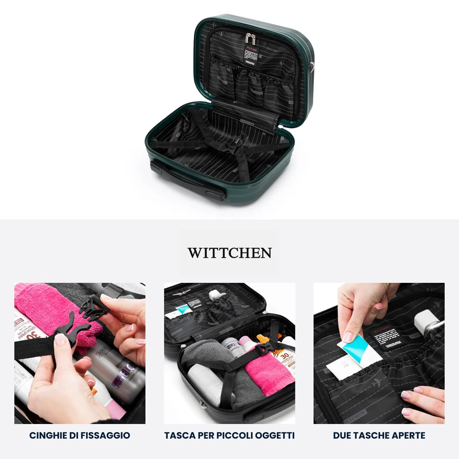 WITTCHEN Skyspeed Line Valigia cosmetica da viaggio Valigia rigida in ABS Borsa da toilette Tracolla da donna Tracolla elastica per bagagli Blu navy Ryanair/ITA Airways/Wizz Air/Volotea - immagine 5