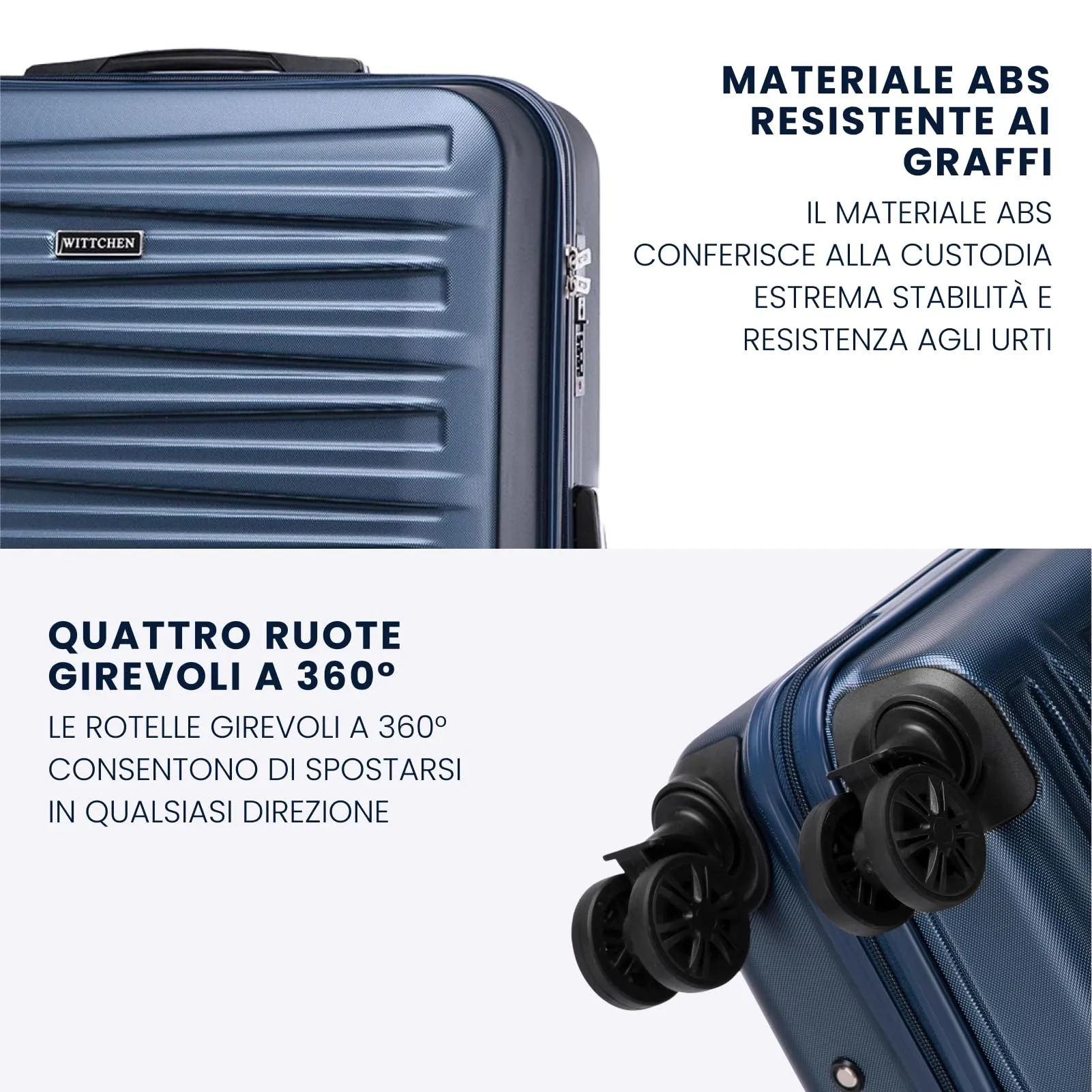 WITTCHEN Skyspeed Line Set di 3 valigie Valigia da viaggio Rolling Trolley Bagaglio a mano rigide in ABS con serratura a combinazione Manico telescopico 4 ruote blu navy Ryanair/ITA Airways - immagine 3