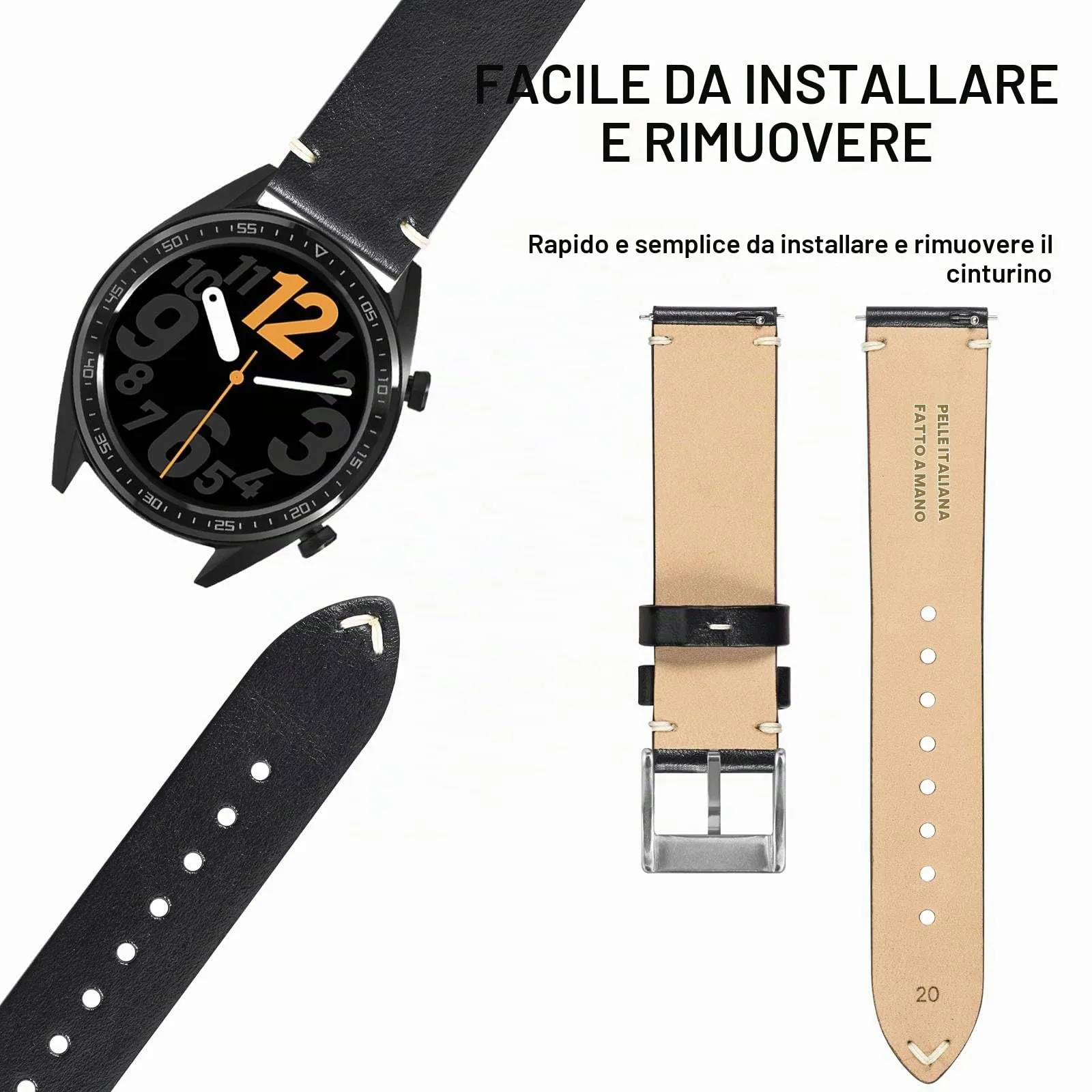 ANNEFIT Vintage Cinturino Orologio per Uomo Donna, Cinturini in Pelle Italiana, Sgancio Rapido, Larghezza della banda 18mm (Nero) - immagine 7