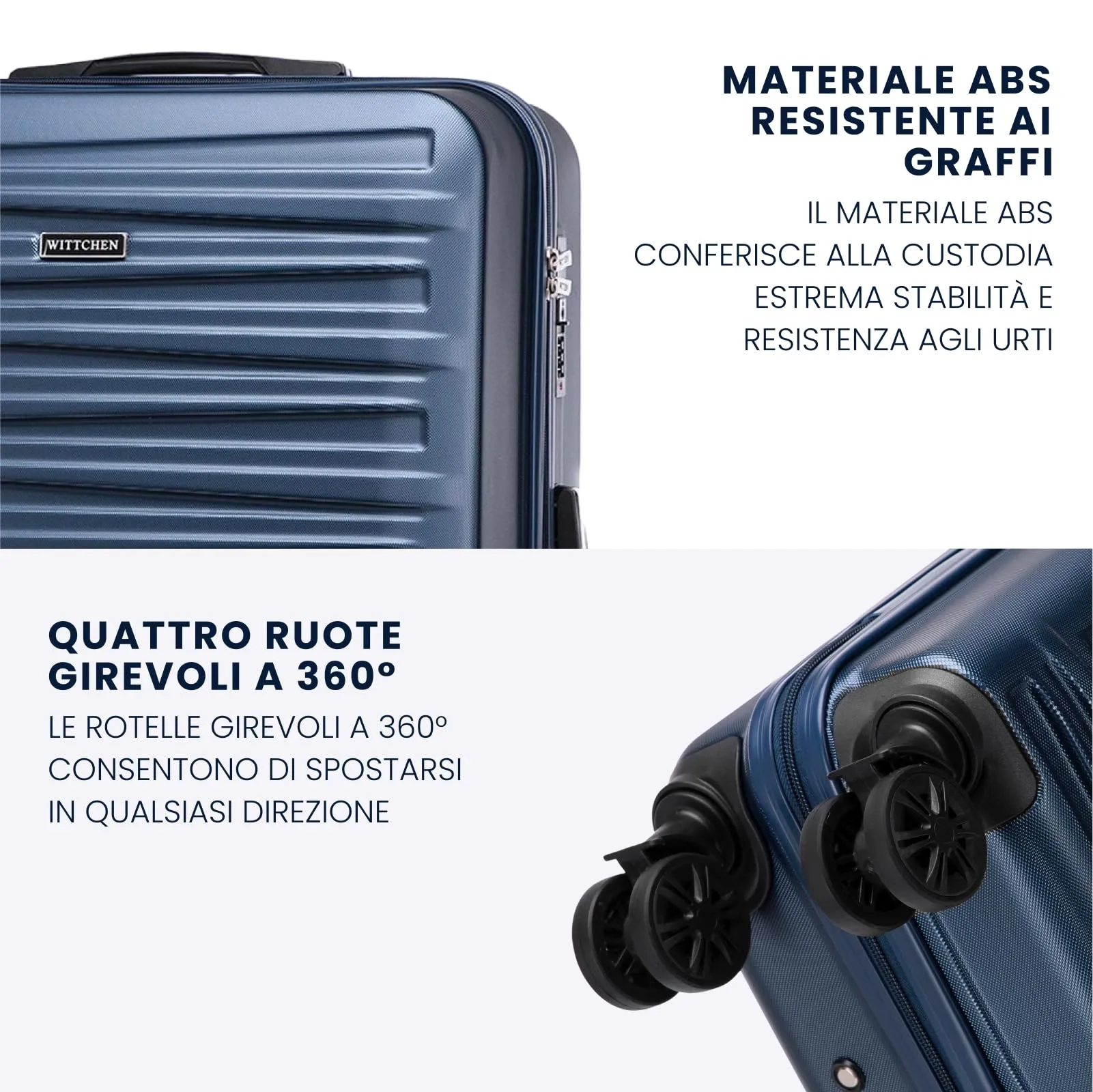 WITTCHEN Skyspeed Line Set di 4 valigie con custodia per cosmetici Valigia da viaggio trolley bagaglio a mano rigida ABS chiusura a combinazione manico telescopico 4 ruote blu navy Ryanair/ITA Airways - immagine 3