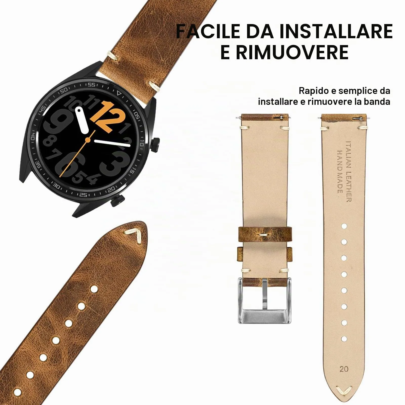 ANNEFIT Vintage Cinturino Orologio per Uomo Donna, Cinturini in Pelle Italiana, Sgancio Rapido, Larghezza della banda 18mm (Giallo Marrone) - immagine 7