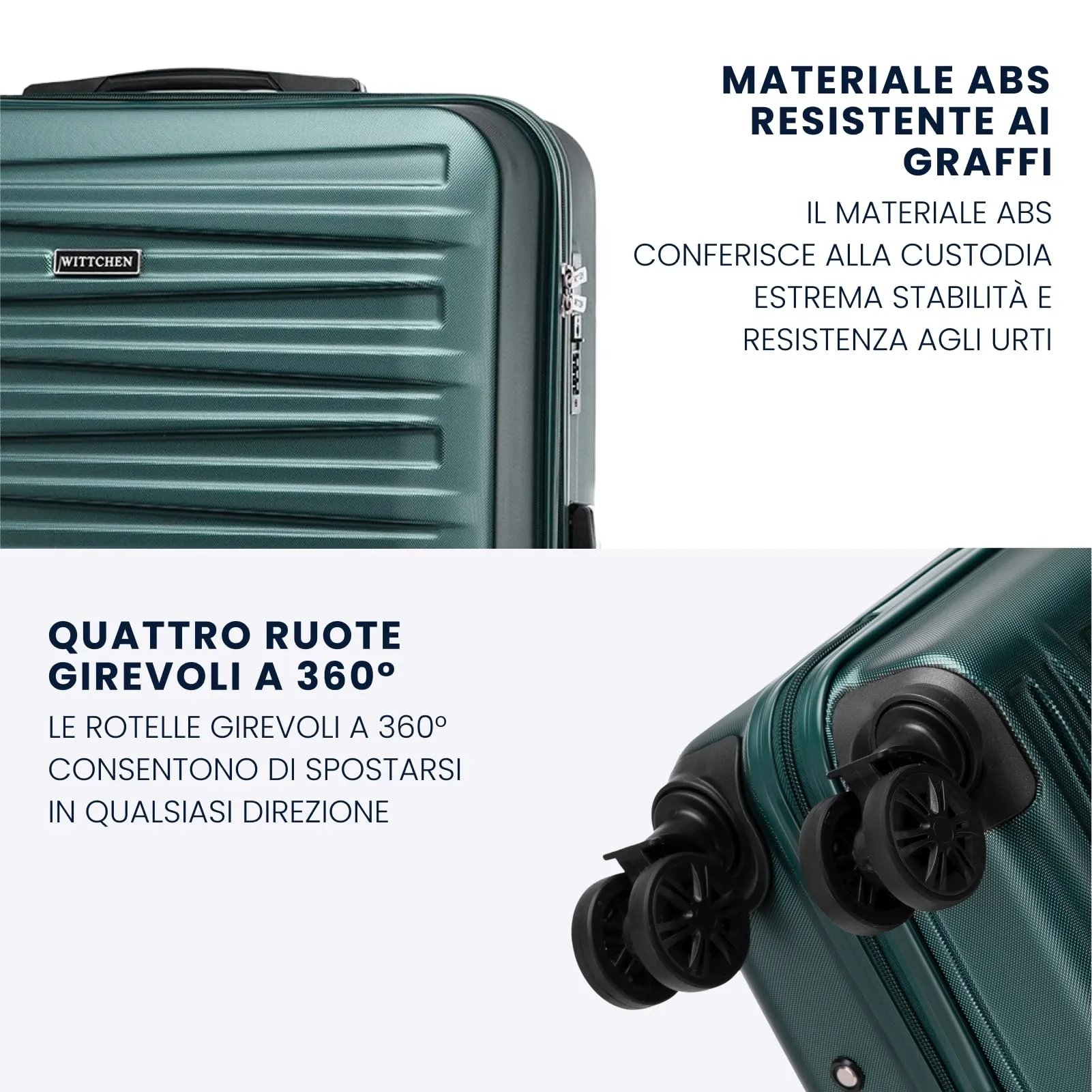 WITTCHEN Skyspeed Line Set di 4 valigie con custodia per cosmetici Valigia da viaggio trolley bagaglio a mano rigida ABS chiusura a combinazione manico telescopico 4 ruote verde Ryanair/ITA Airways - immagine 3
